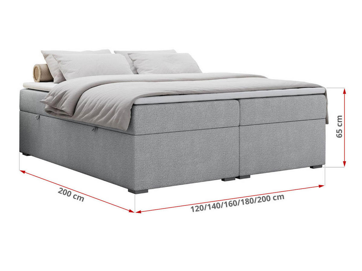 BOXBETT BESS 160/200 Hellgrau Struktur - H4 - Hellgrau, Holz/Textil (160/200cm) - MKS