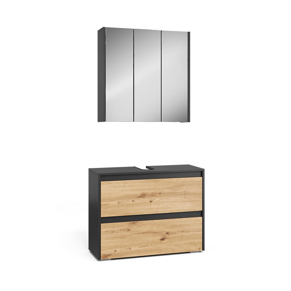 BADMÖBEL-SET Majest Anthrazit/Artisan 2 Teile - Anthrazit/Hellgrau, Holzwerkstoff (80.1/62/30.1cm) - Vicco