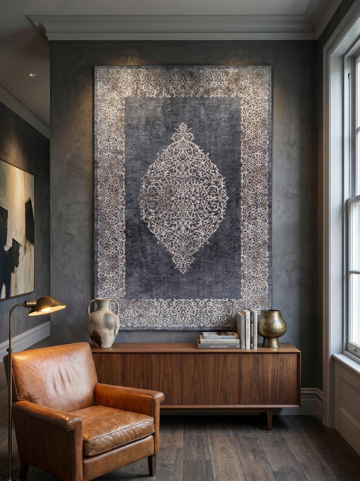 TEPPICH Flachgewebe Waschbar PIZOL in Schwarz, mit Barock-Motiv, 80 x 250 cm - Schwarz, Textil (250/80cm) - KADIMA DESIGN