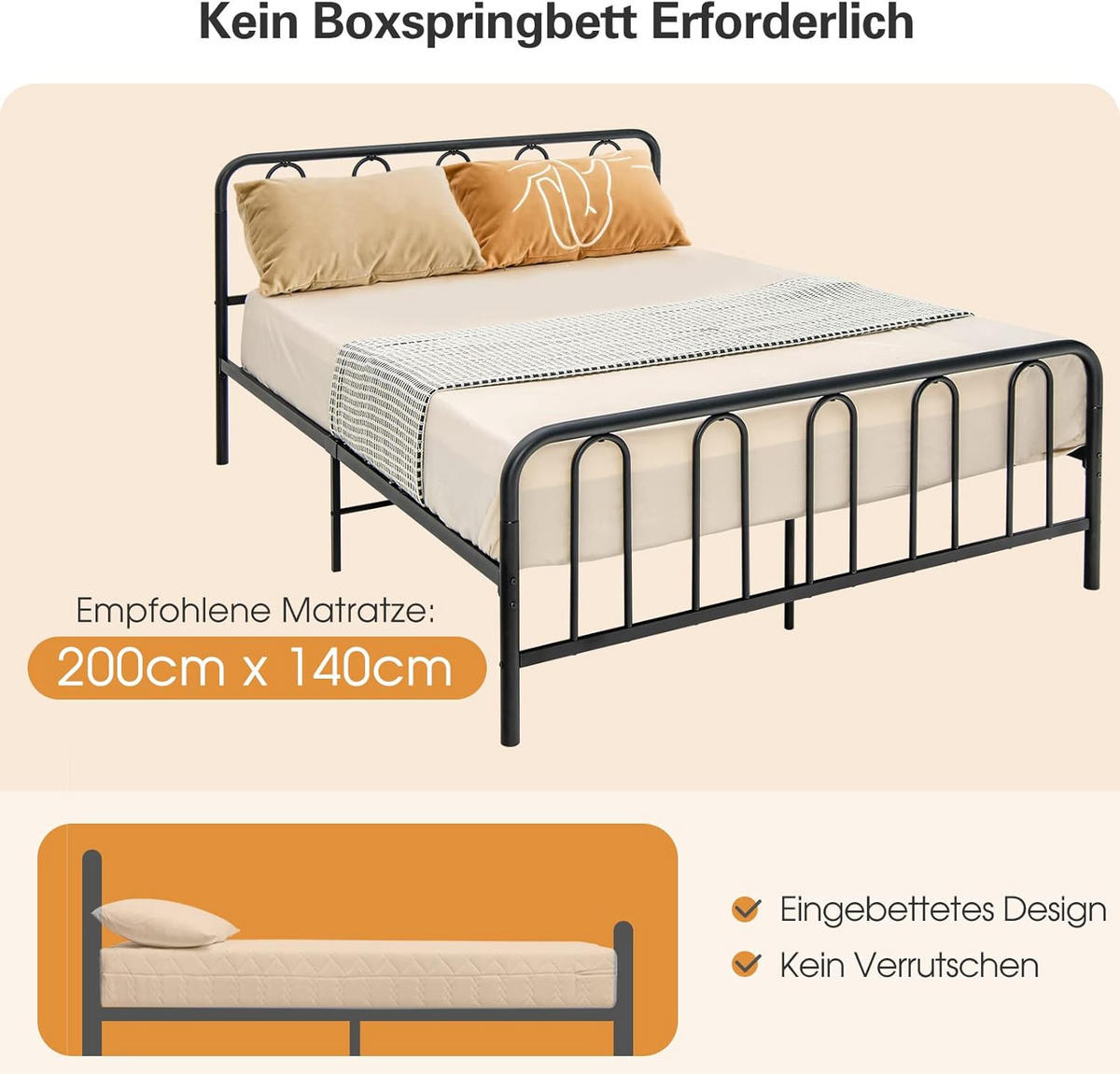 BETTRAHMEN Metallbett Schwarz - Schwarz, Metall - COSTWAY