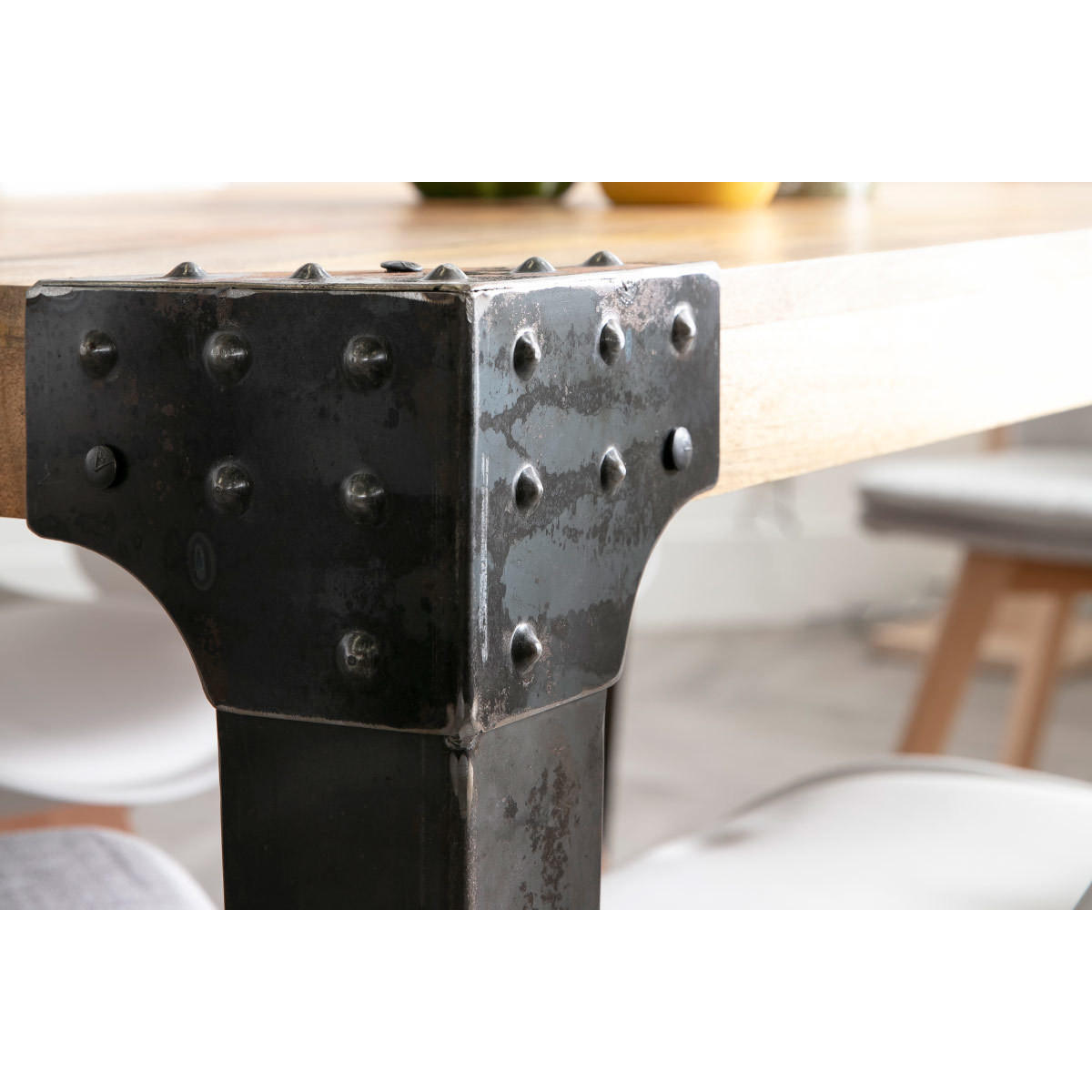 ESSTISCH Industriedesign Stahl und Holz L160 MADISON - Dunkelbraun, Holz (160/90/76cm) - Miliboo