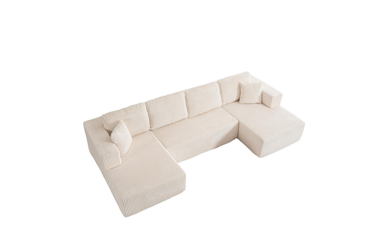 WOHNLANDSCHAFT Weiß 332/156/88 cm 3-Sitzer Cordstoff Modular Ohne Montage - Weiß, Textil (332/88/156cm) - PANGIVO