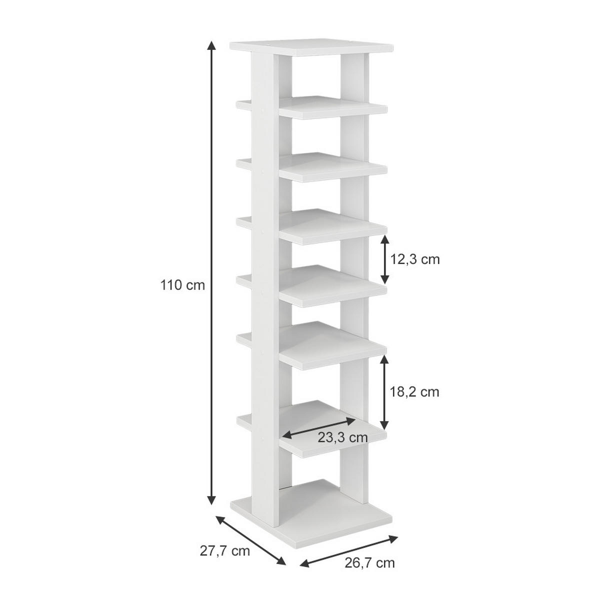 SCHUHSCHRANK Timo Weiß 26.7 x 110 cm - Weiß, Holzwerkstoff (26.7/110/27.7cm) - Vicco