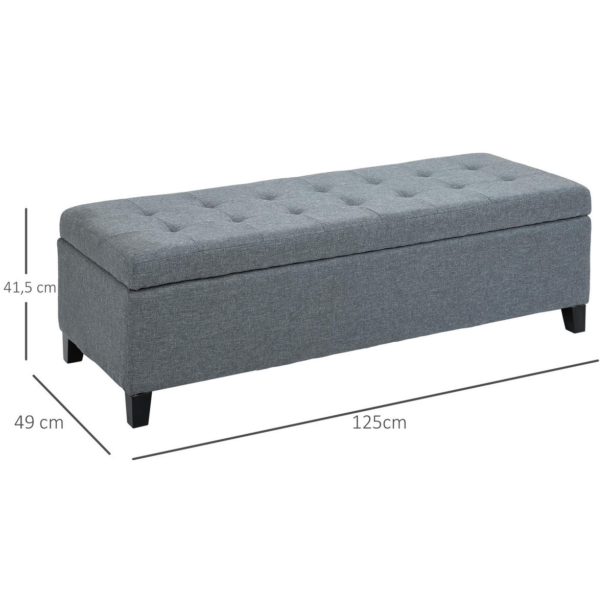 SITZBANK, Polsterbank mit Stauraum, Bettbank mit Deckel, Leinenoptik, Grau - Grau, Kunststoff (49/41.5/125cm) - HOMCOM