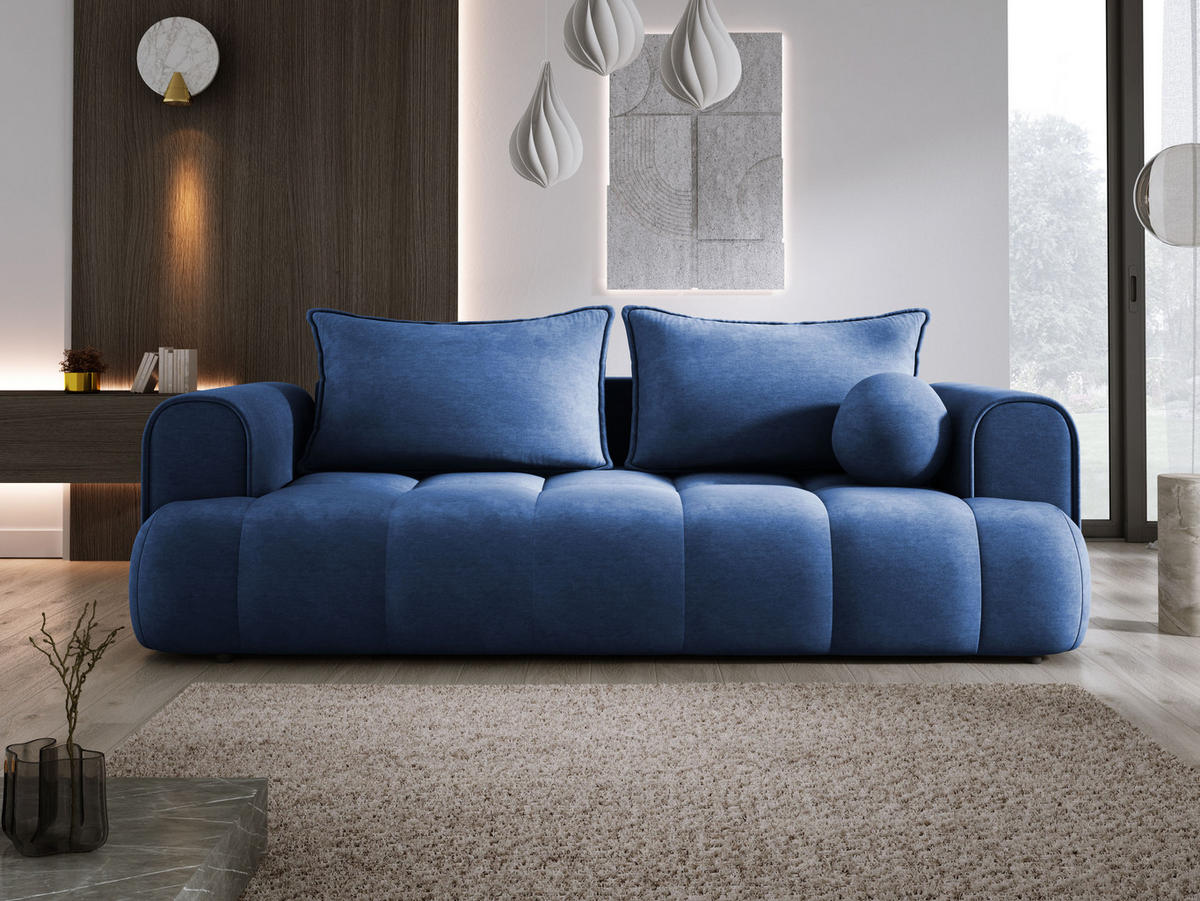 SOFA COCO SCHLAFSOFA mit Bettfunktion, CLOUD Stoffbezug, 2-Sitzer, freistehend, Größe: 250x105x90 cm, Blau - Blau, Holz/Textil (250/90/105cm) - DomoHome