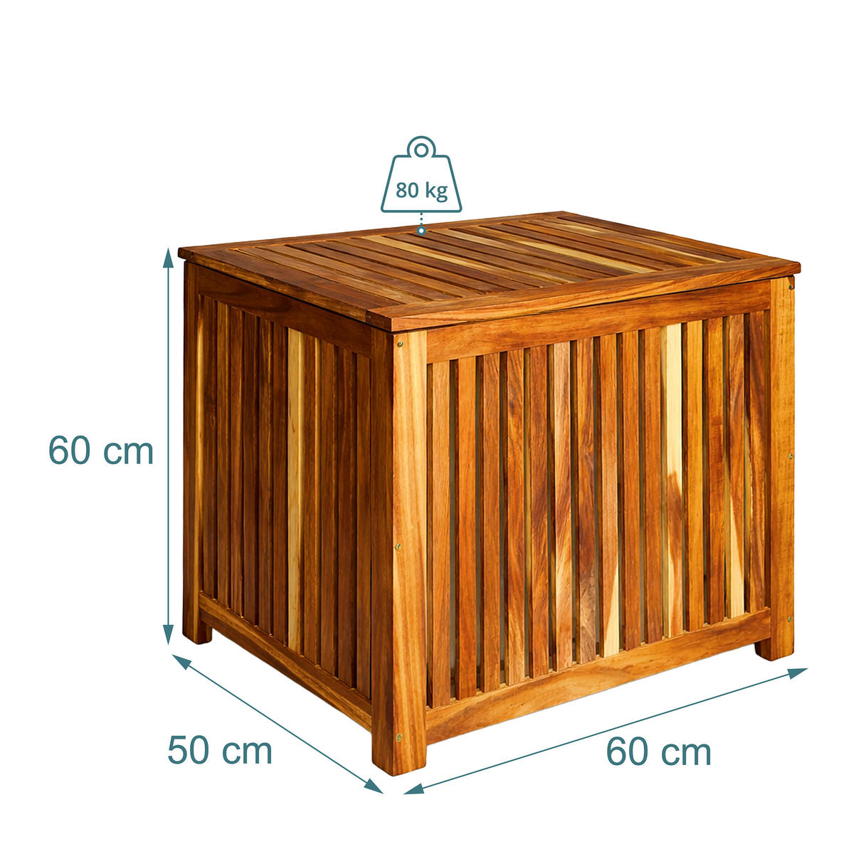 FÖRVARINGSLÅDA Natur akaciaträ 60x60x50 cm lock - Ljusbrun, Trä/Plast (60/60/50cm) - Relaxdays