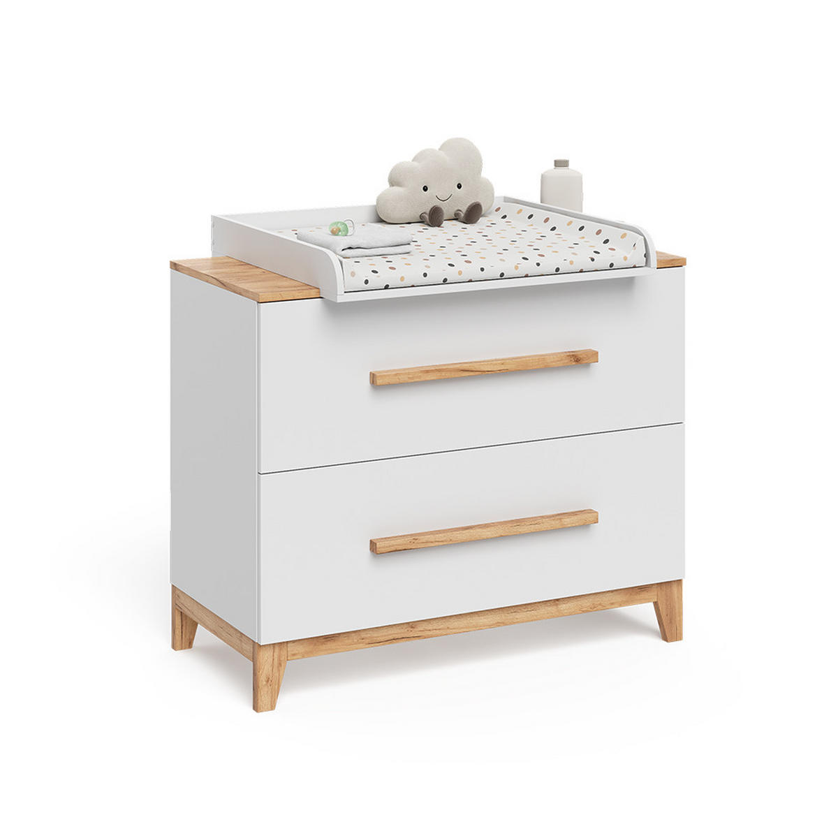 WICKELKOMMODE Malia Weiß/Artisan 108 x 98 cm mit 2 Schubladen - Hellgrau/Weiß, Holzwerkstoff (108/98/70cm) - VitaliSpa