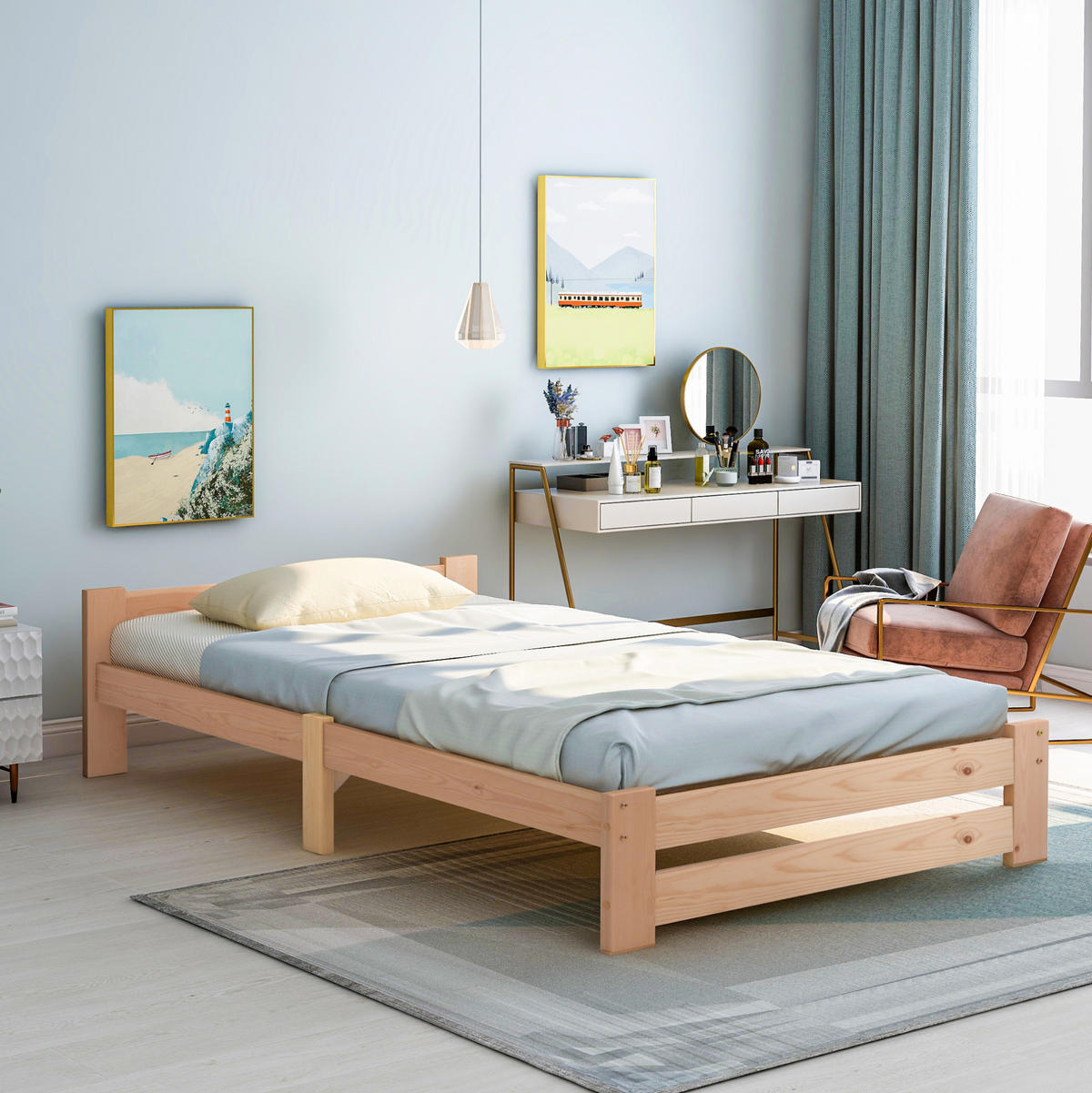 KINDERBETT aus Kiefer 90x200 cm Natur mit integriertem Lattenrost und massiver Konstruktion - Naturfarben, Holz (90/200cm) - Modfu