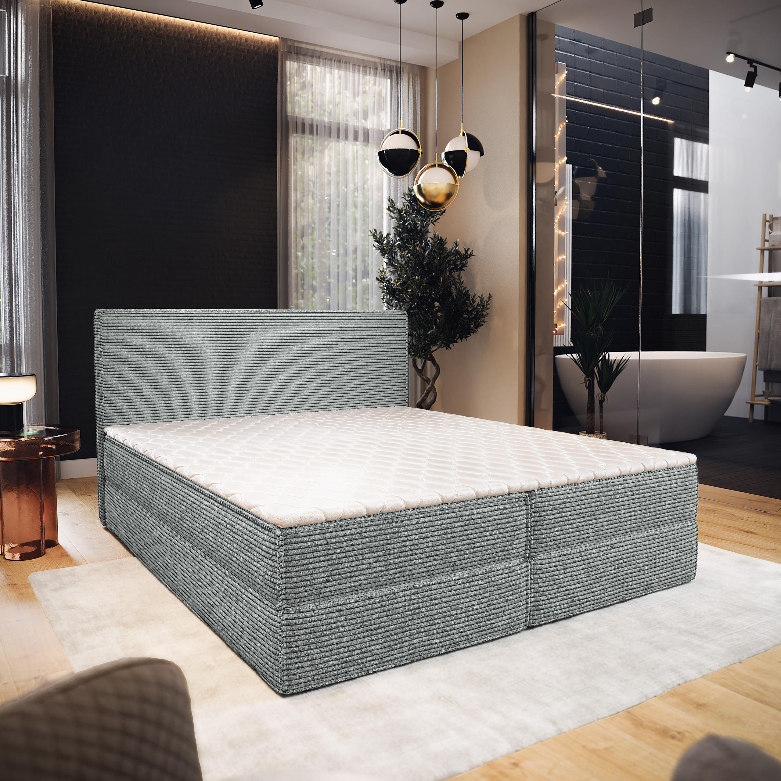 BOXBETT PELLIO 140x200 cm mit Matratze und Topper - Hellgrau - Hellgrau, Holz (140/200cm) - MASSENO
