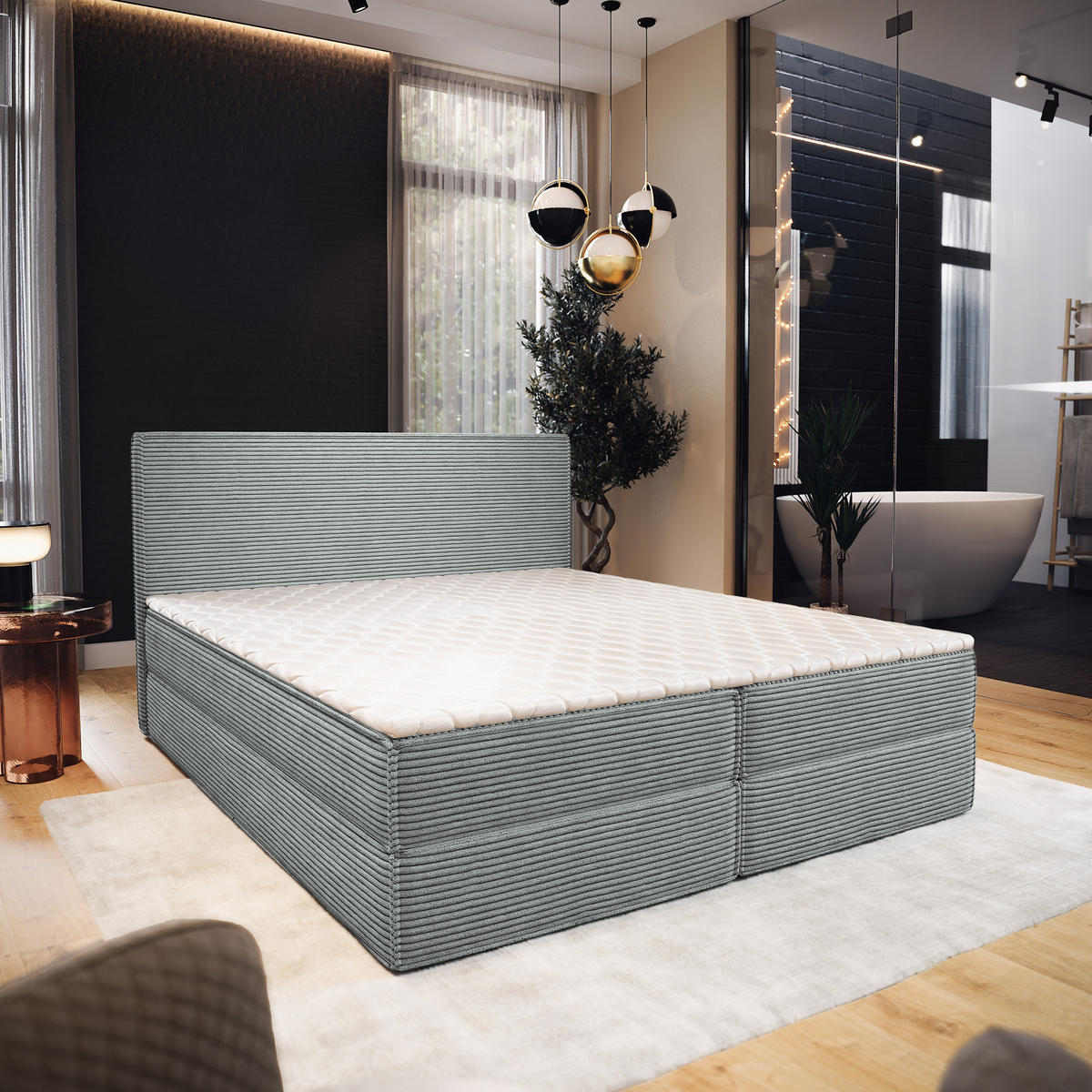 BOXBETT PELLIO 140x200 cm mit Matratze und Topper - Hellgrau - Hellgrau, Holz (140/200cm) - MASSENO