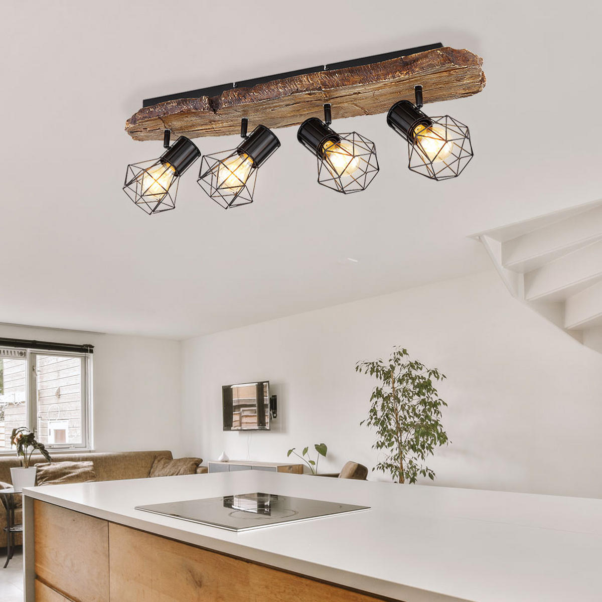 LED DECKENLEUCHTE Metall Holzoptik Braun - Braun, Metall (78/15/24cm) - Globo Lighting