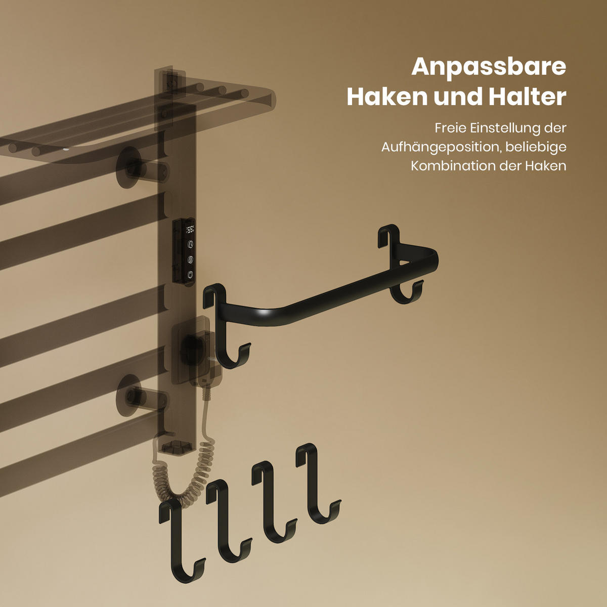 HEIZKÖRPER Elektrischer Handtuchhalter mit Ablage Schwarz 50/50/4,3 cm - Schwarz, Metall (50/50/25cm) - EMKE