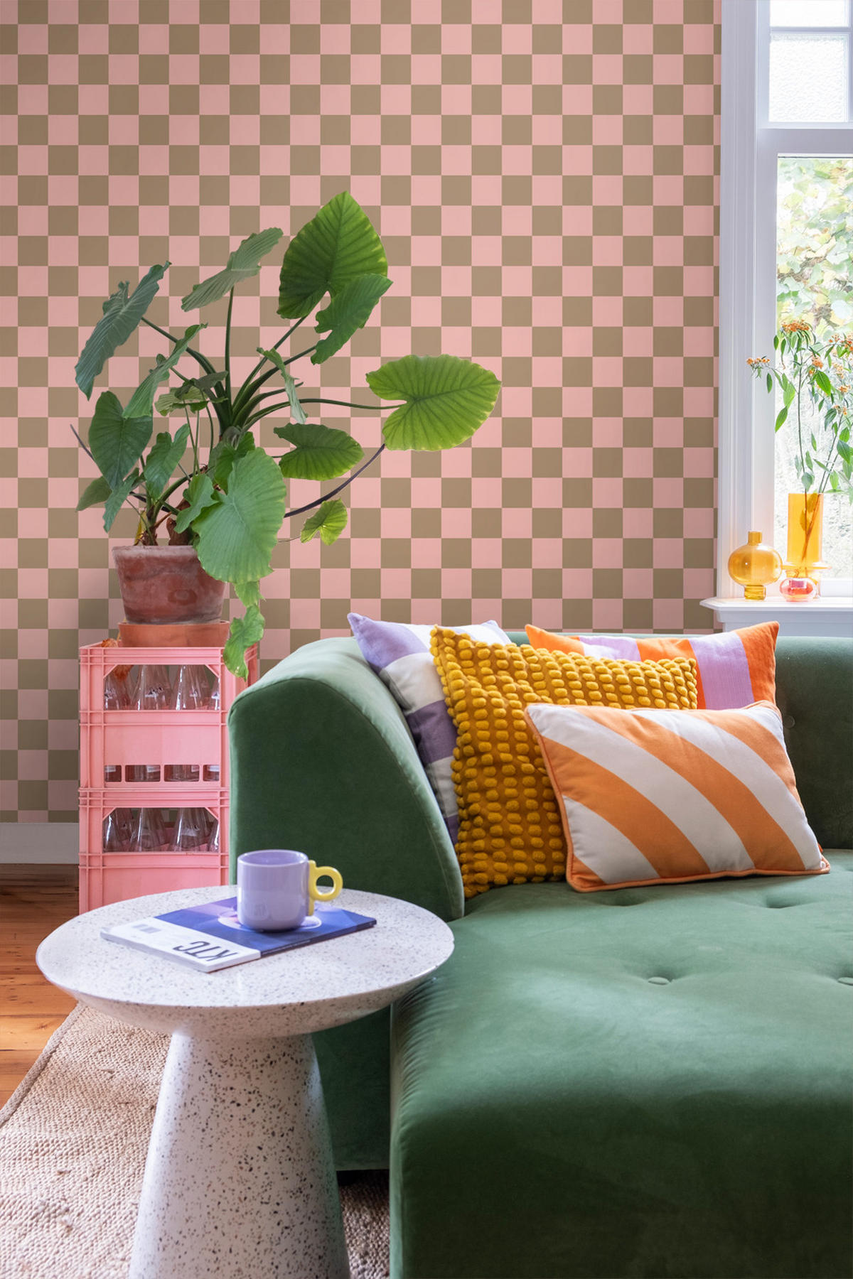 TAPETE Karomuster 53 cm x 10.05 m - Pink, Papier (53/1000cm) - ESTAhome