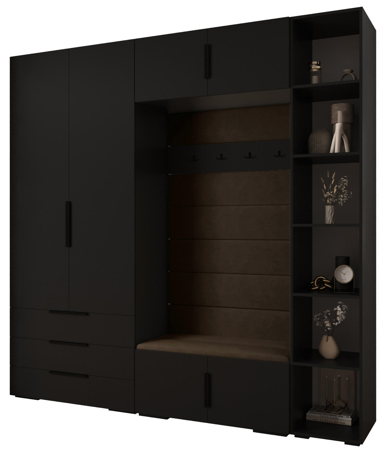 GARDEROBEN-SET 236,7/240/47 - Schwarz/Braun, Holz/Kunststoff (240/236.7/47cm) - Abiks Möbel
