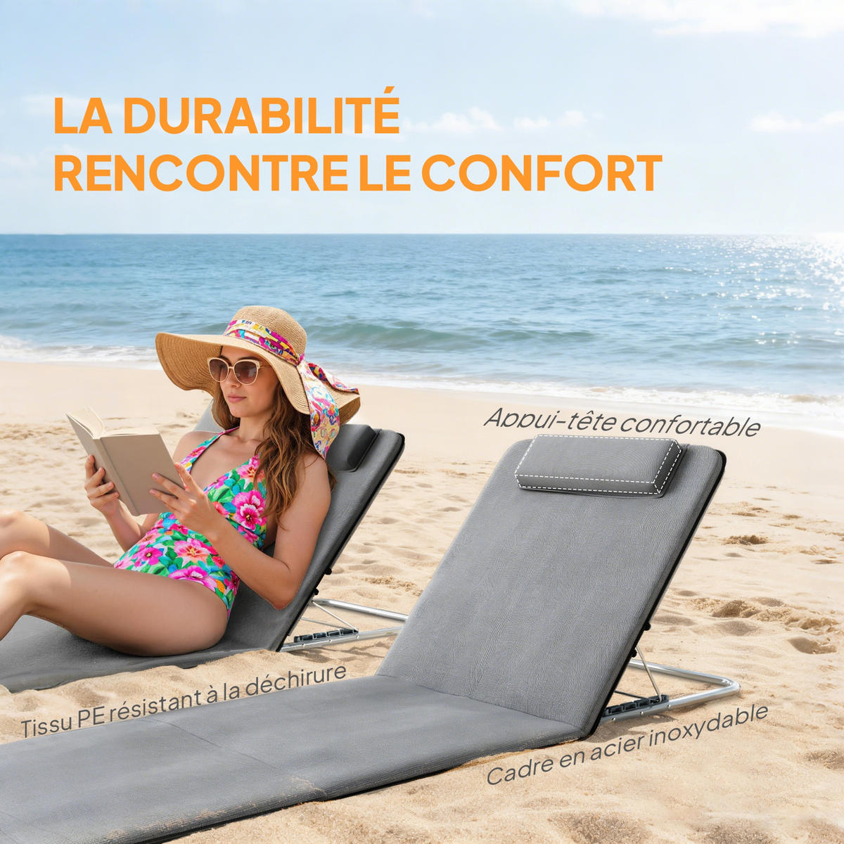 STRANDMATTE DE-15597 2er-Set, verstellbare Rückenlehne Grau - Grau, Metall (48/43/134cm) - ComfortXL