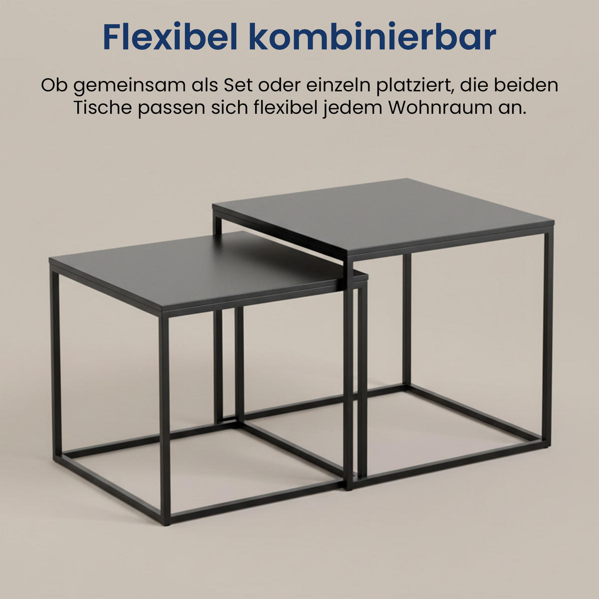 COUCHTISCH 2er Set quadratisch Schwarz - Schwarz, Holzwerkstoff (50/50/43cm) - Home Collective