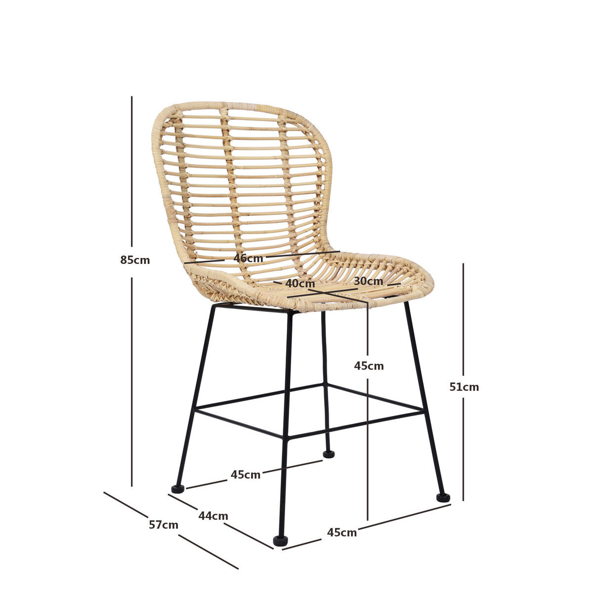 STUHL 2er-Set Rattan Braun - Braun, Holz (46/85/57cm) - Nordlys