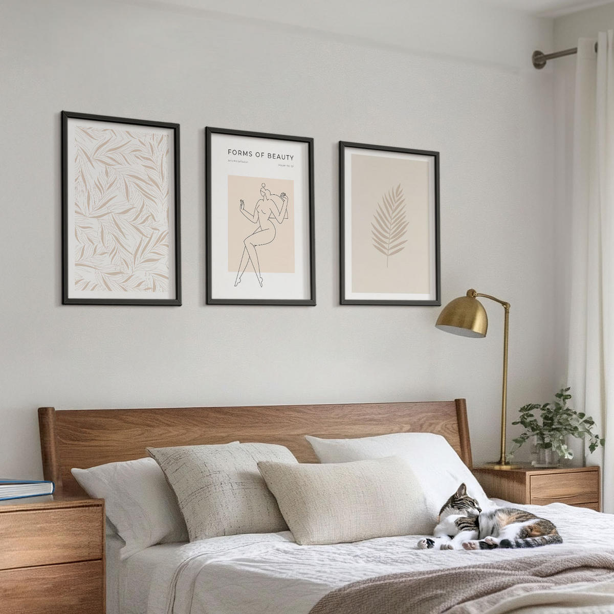 WANDBILDER 3er-Set - 40x60 cm Schwarzer Rahmen - Minimalistische botanische Motive - Schwarz, Kunststoff (40/60cm) - ArtPrintCave