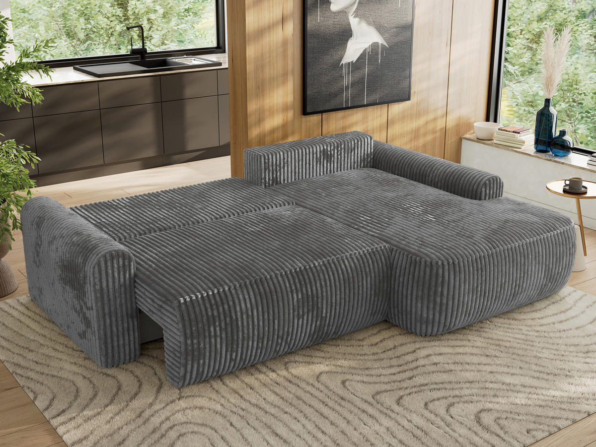ECKSCHLAFSOFA CUBO L Dunkelgrau Cord - rechts - Dunkelgrau/Schwarz, Kunststoff/Textil (187/273cm) - MKS