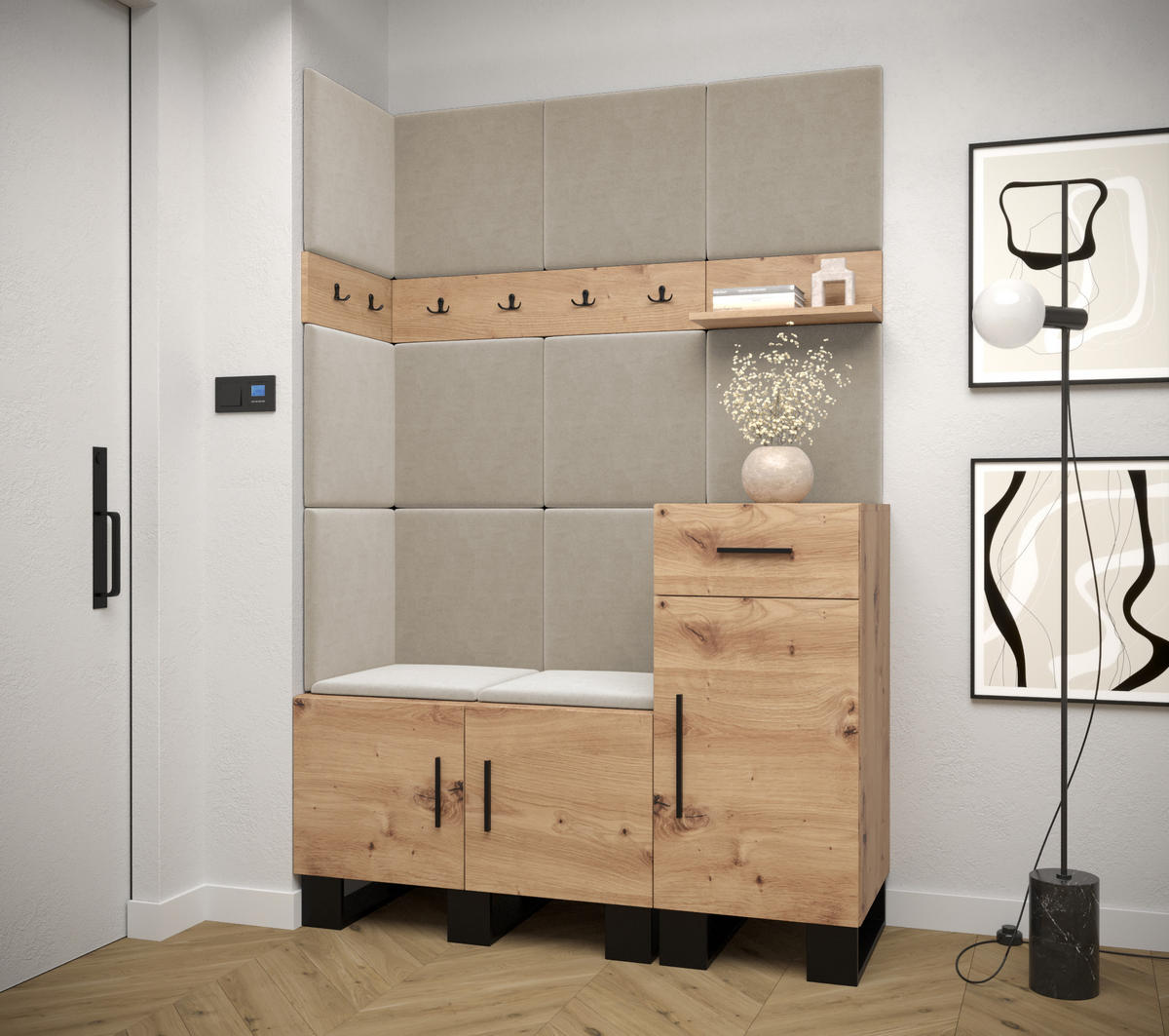 GARDEROBEN-SET 196/126/45,6 - Creme/Schwarz, Holz/Kunststoff (126/196/45.6cm) - Abiks Möbel