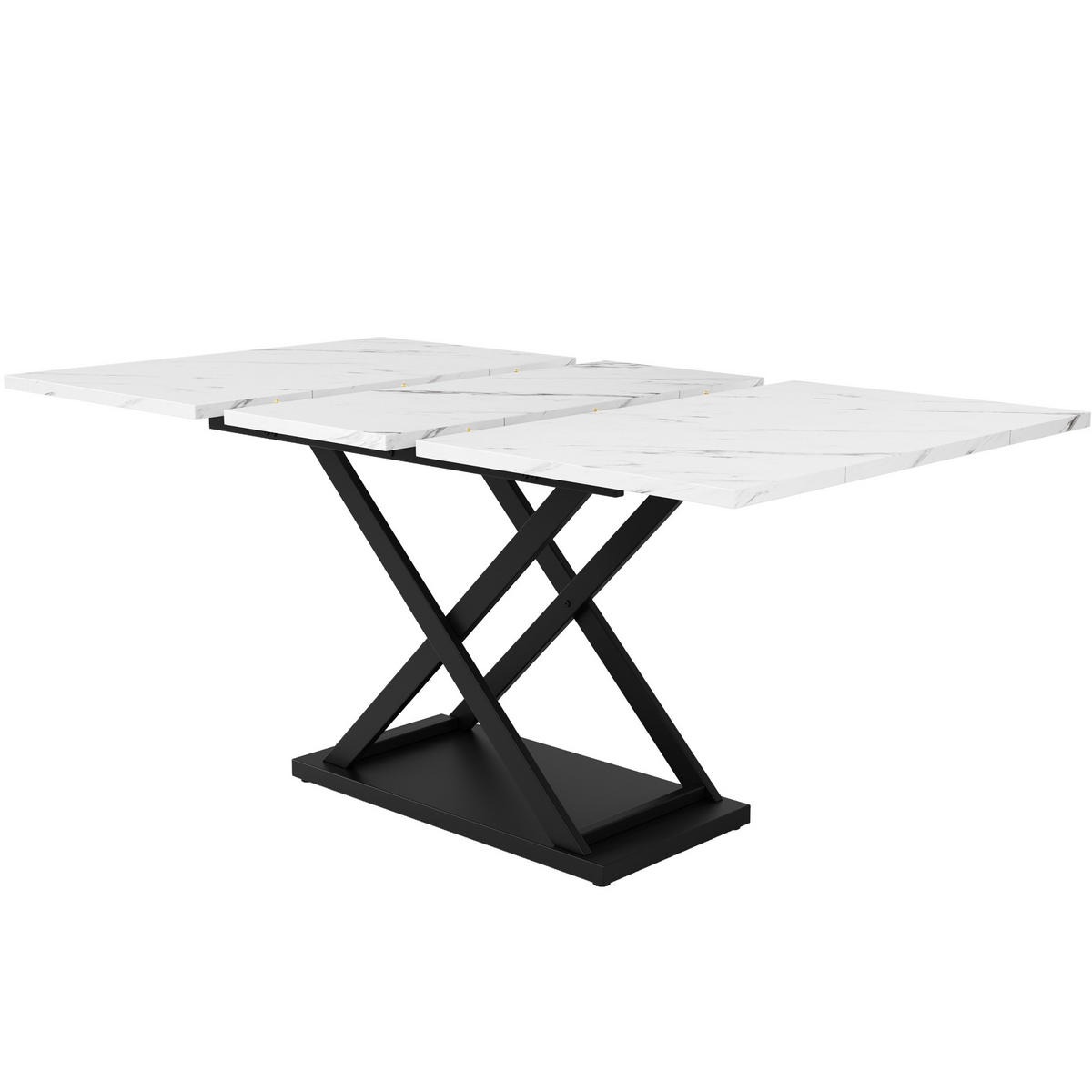 ESSTISCH aus MDF und Metall 120-160x80x75 cm Weiß/Schwarz ausziehbar mit Kreuzgestell und Marmor-Optik - Weiß, Holzwerkstoff (160/80/75cm) - Modfu
