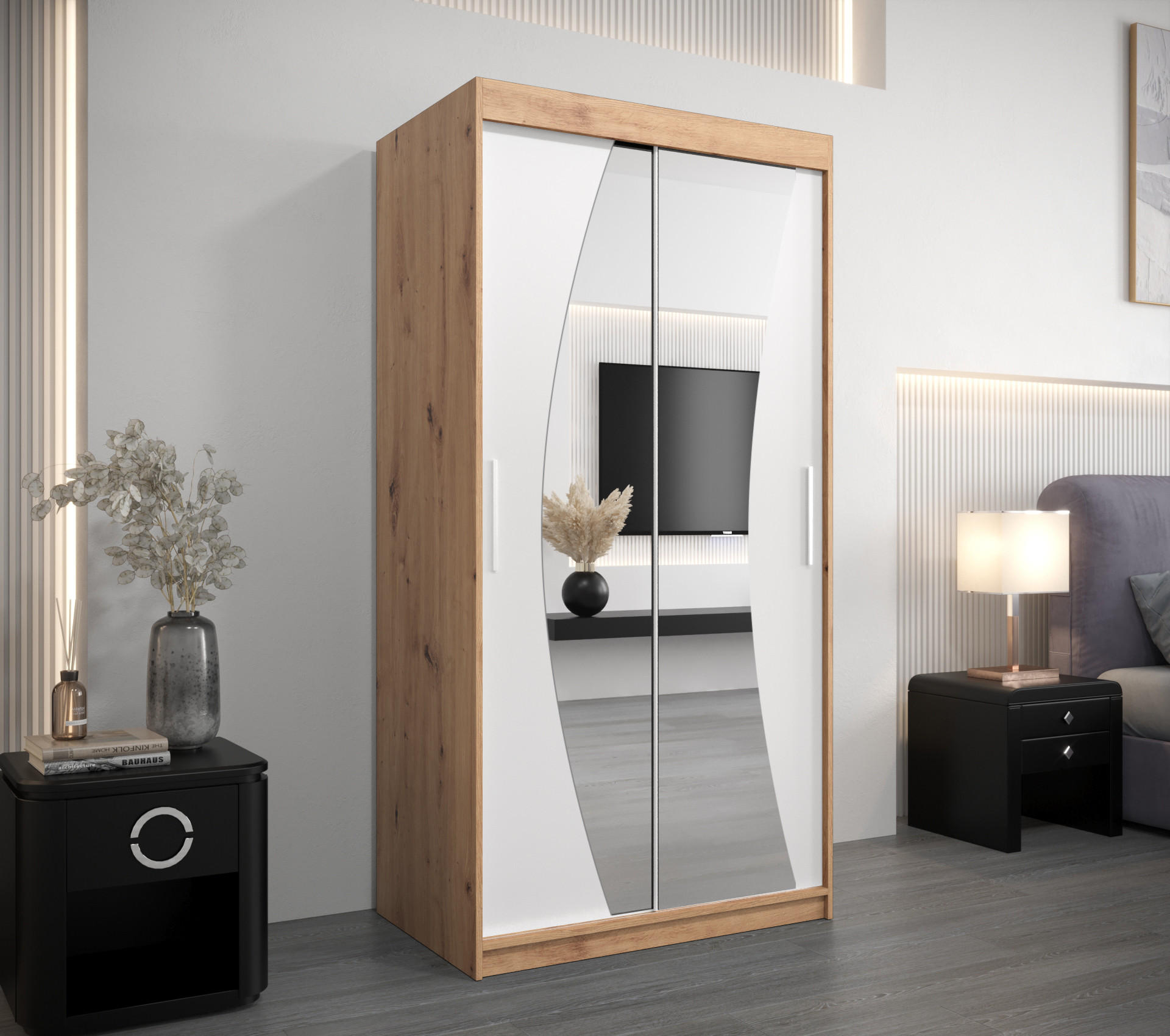 SCHWEBETÜRENSCHRANK 200/100/62 2-türig - Silberfarben/Eiche Artisan, Holz/Kunststoff (100/200/62cm) - Abiks Möbel