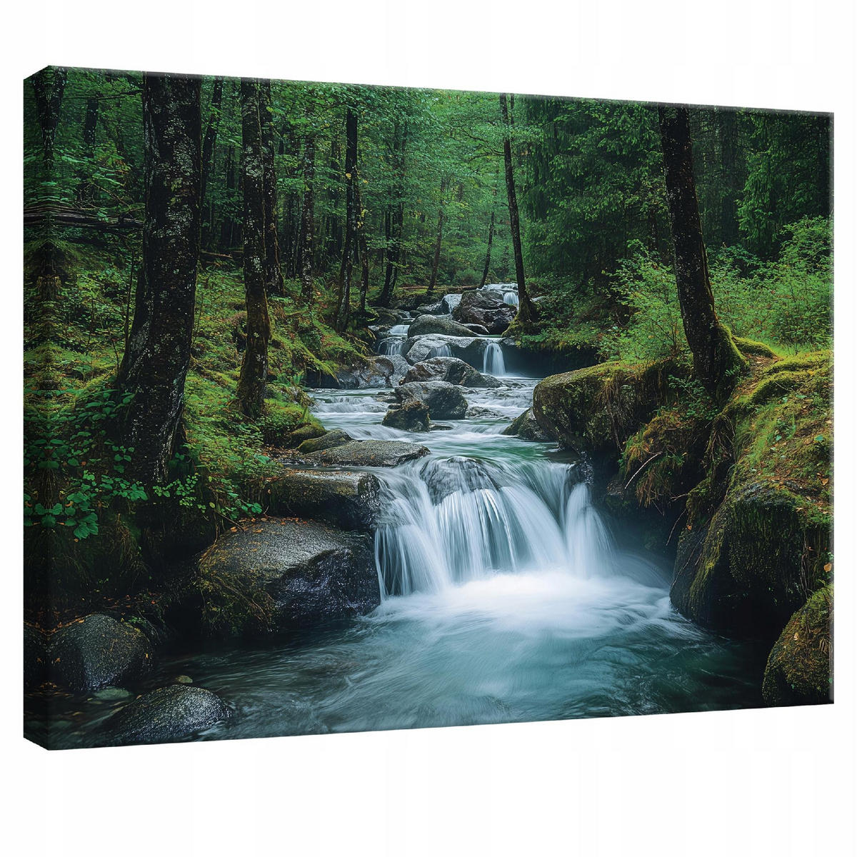 LEINWANDBILD Wasserfall Wald Natur Modern Wohnzimmer 120x80 - Multicolor, Holzwerkstoff (120/80cm) - Wallarena