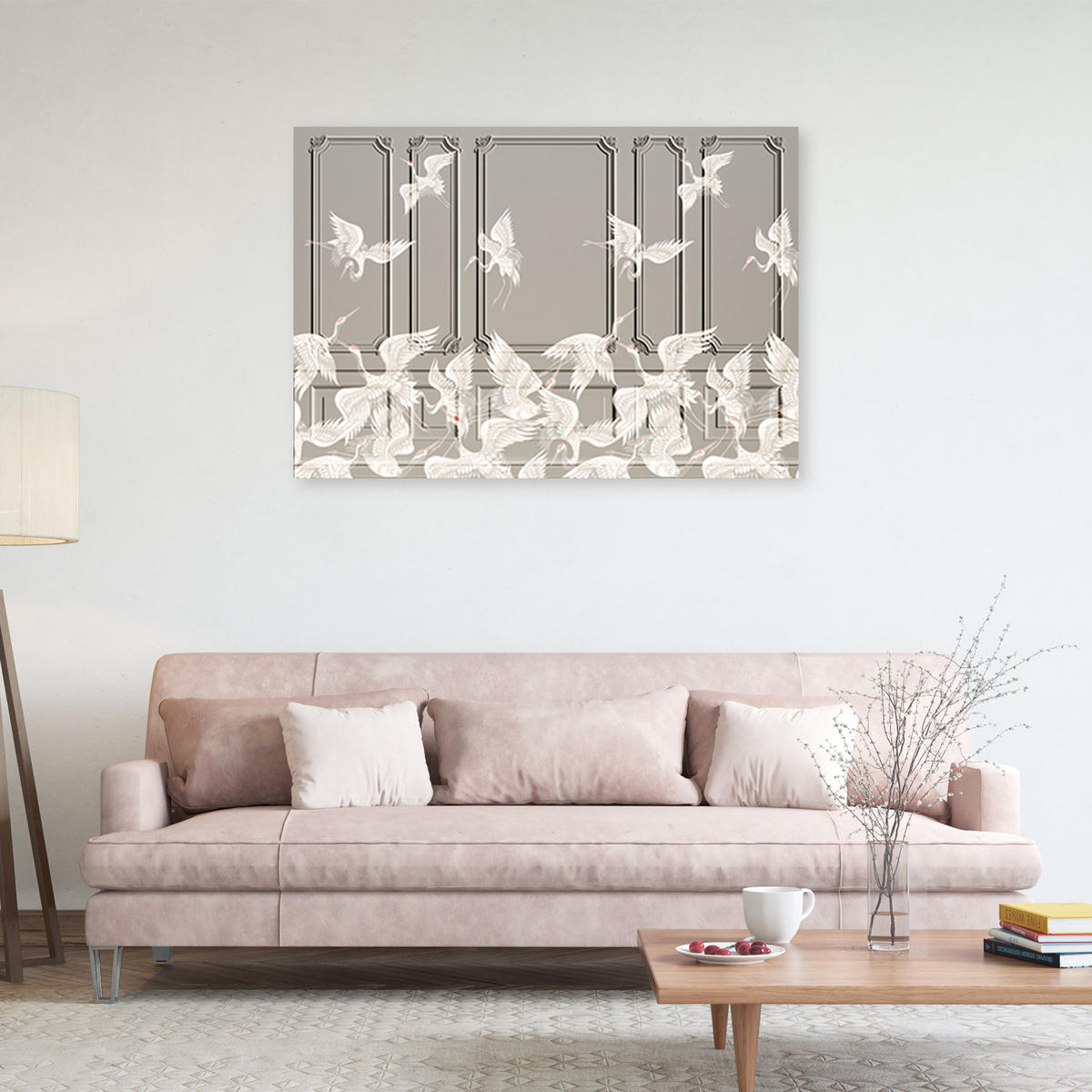 WANDBILD krane im flug - Grau, Textil (60/40cm) - Feeby