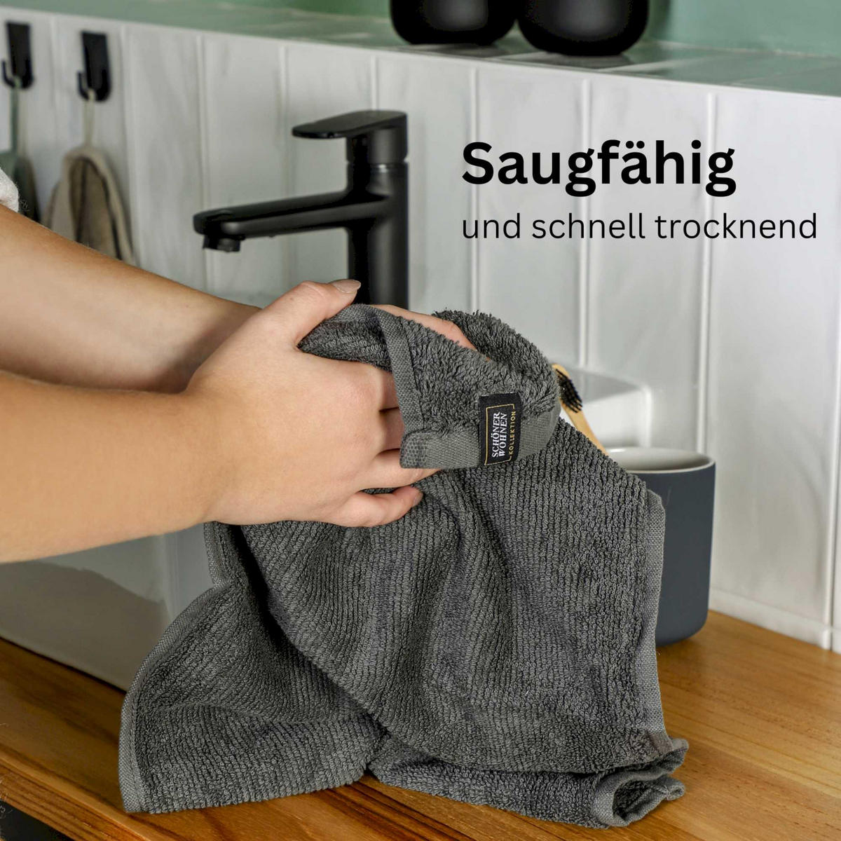 HANDTUCH SET SENSE 5tlg. - Anthrazit, Textil (50/100cm) - Schöner Wohnen