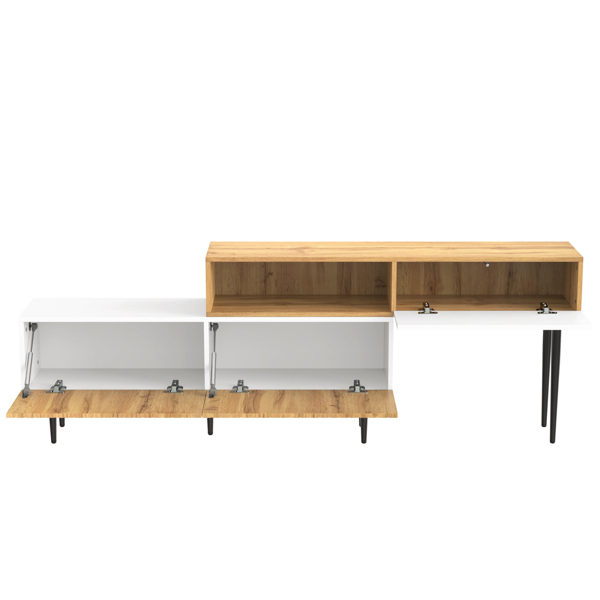 TV-SCHRANK 130-220/30/63.4 cm Holzfarbe mit verstellbarer Länge - Weiß, Holzwerkstoff/Metall (220/63.4/30cm) - Oxeza