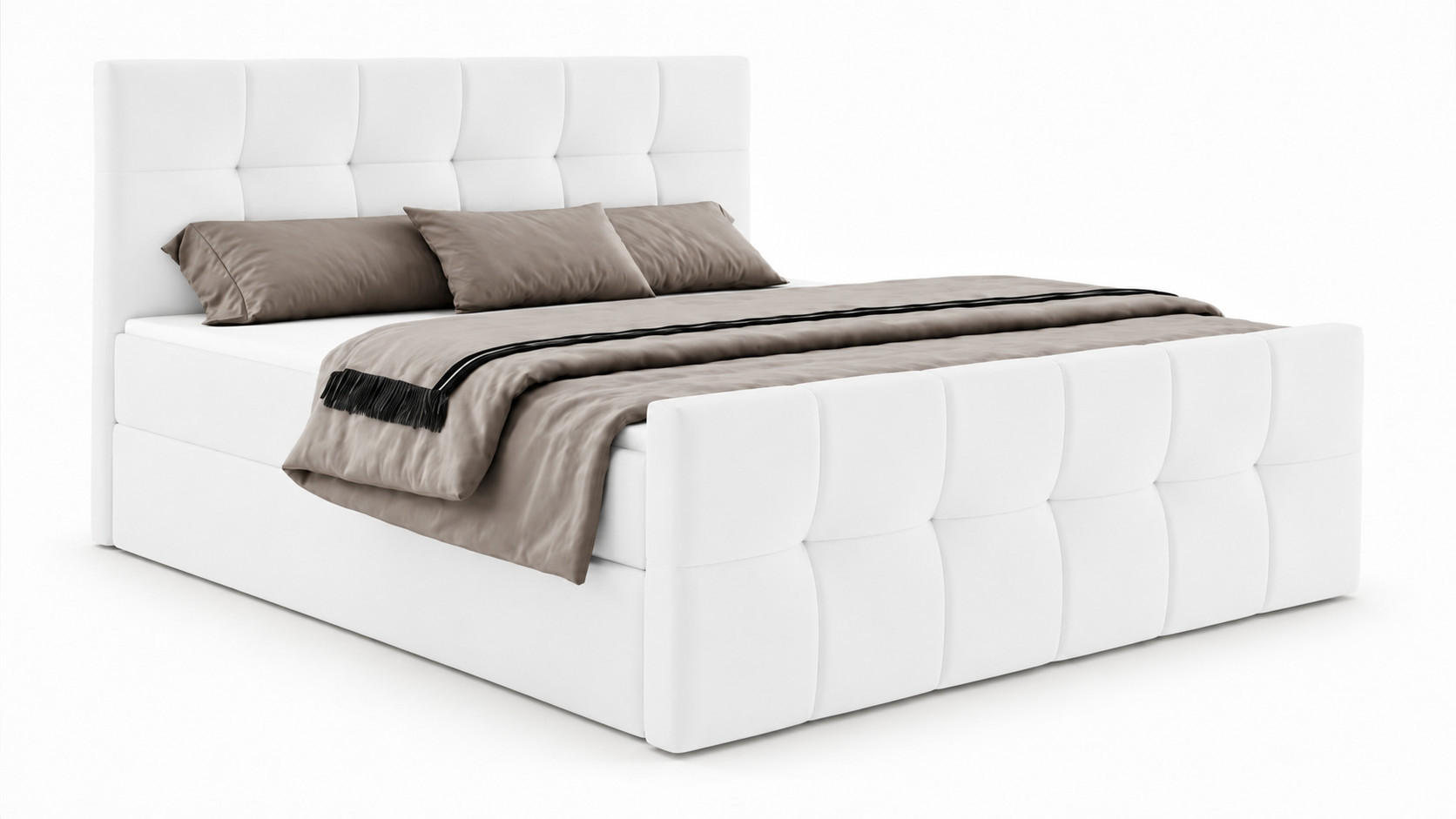 BOXBETT AUREN FRONT 160x200 cm Komplett-Set mit Bonell-Matratze, Topper und Bettkasten, Samt Weiß - Weiß, Textil (160/200cm) - Luxkor24