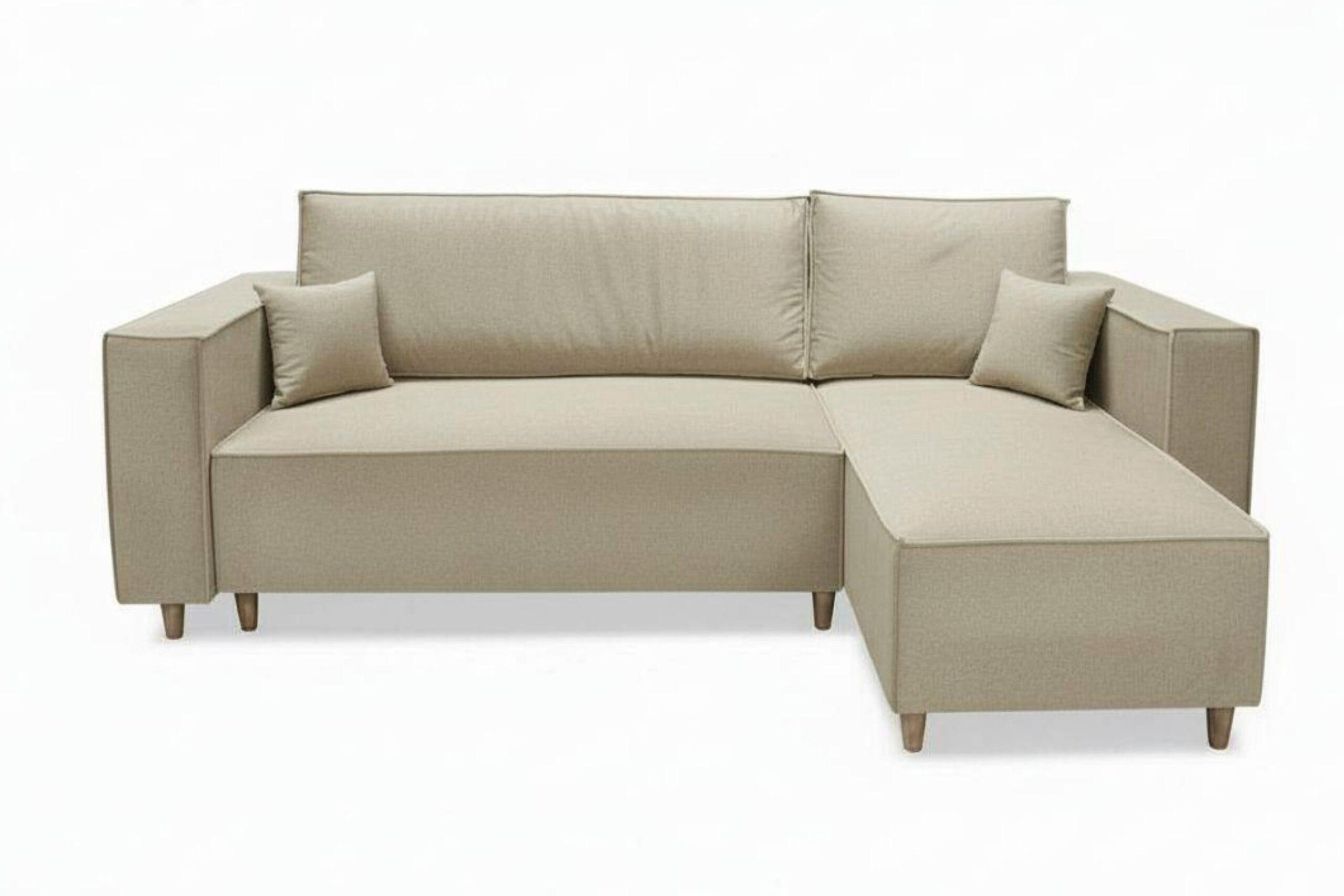 ECKSOFA RIO mit Schlaffunktion und Bettkasten, Farbe: Beige, Velourstoff, Ottomane Universal - Beige, Textil (249/142cm) - Marpur