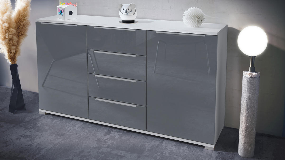 SIDEBOARD Linio Grau Hochglanz - Grau, Holzwerkstoff (138.5/75.5/35cm) - Vladon