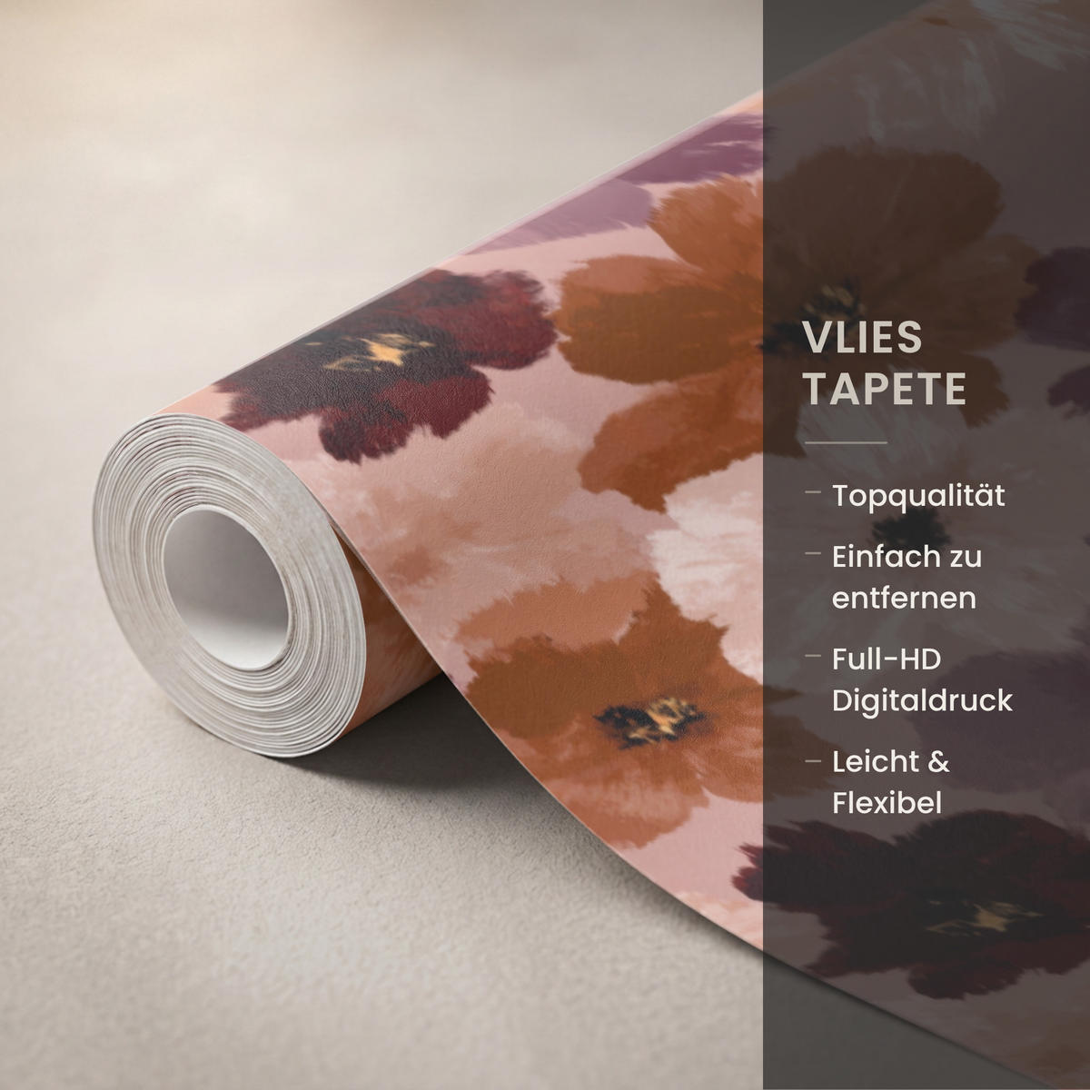 TAPETE - Blumen - Abstrakt - Erdtöne - 100x280 cm - Multicolor, Papier (100/280cm) - OnlyWow