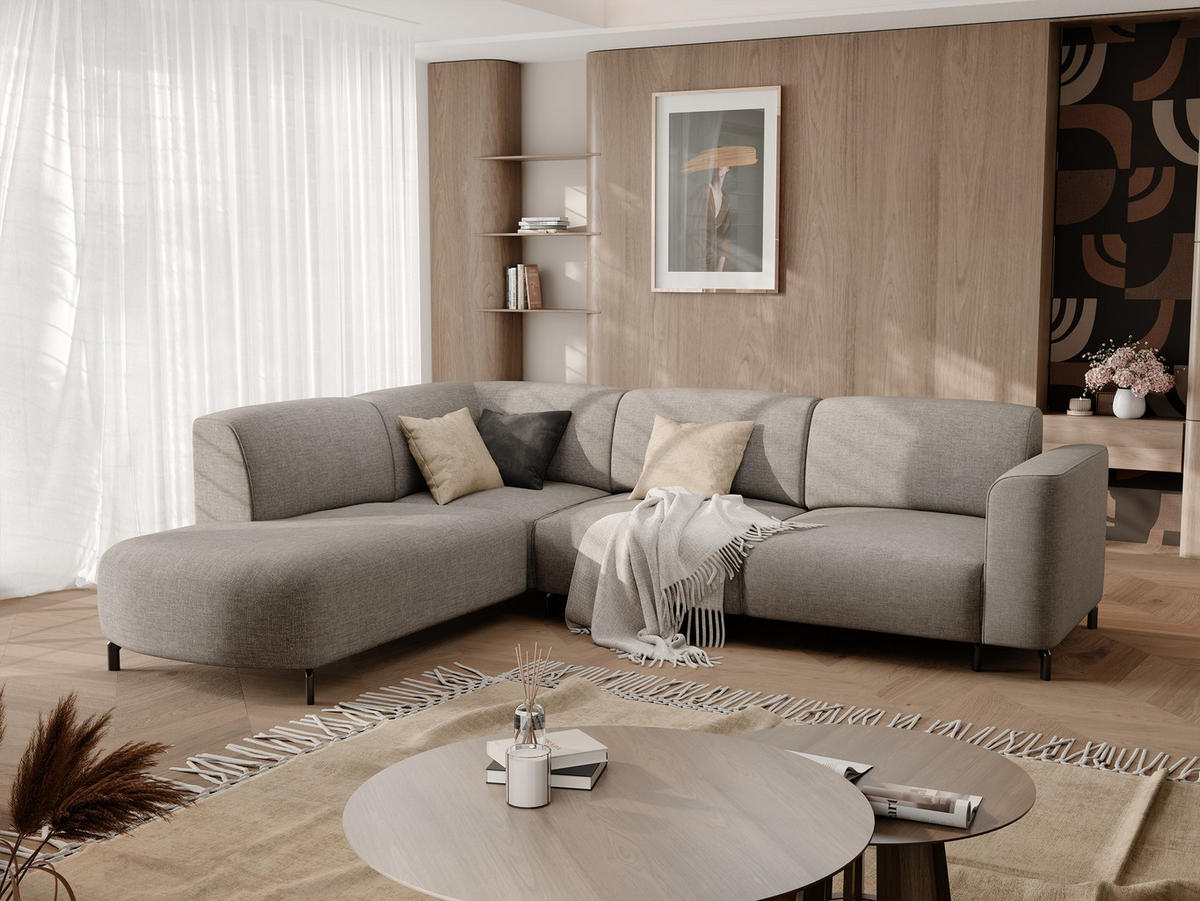 ECKSOFA TORIN Chenille-Stoff in Dark beige - Taupe, Holzwerkstoff/Kunststoff (277/218cm) - Idohome