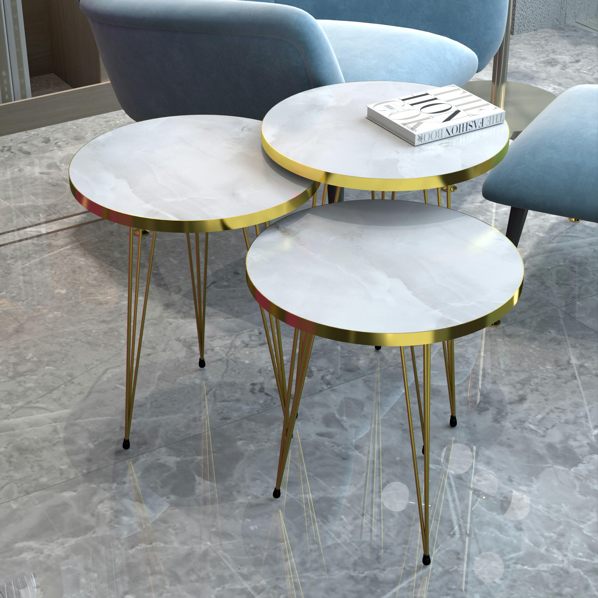 Thumbnail - [en.casa] Satztisch, Weiß, Holzwerkstoff, 38x48x38 cm, Wohnzimmer, Wohnzimmertische, Couchtische