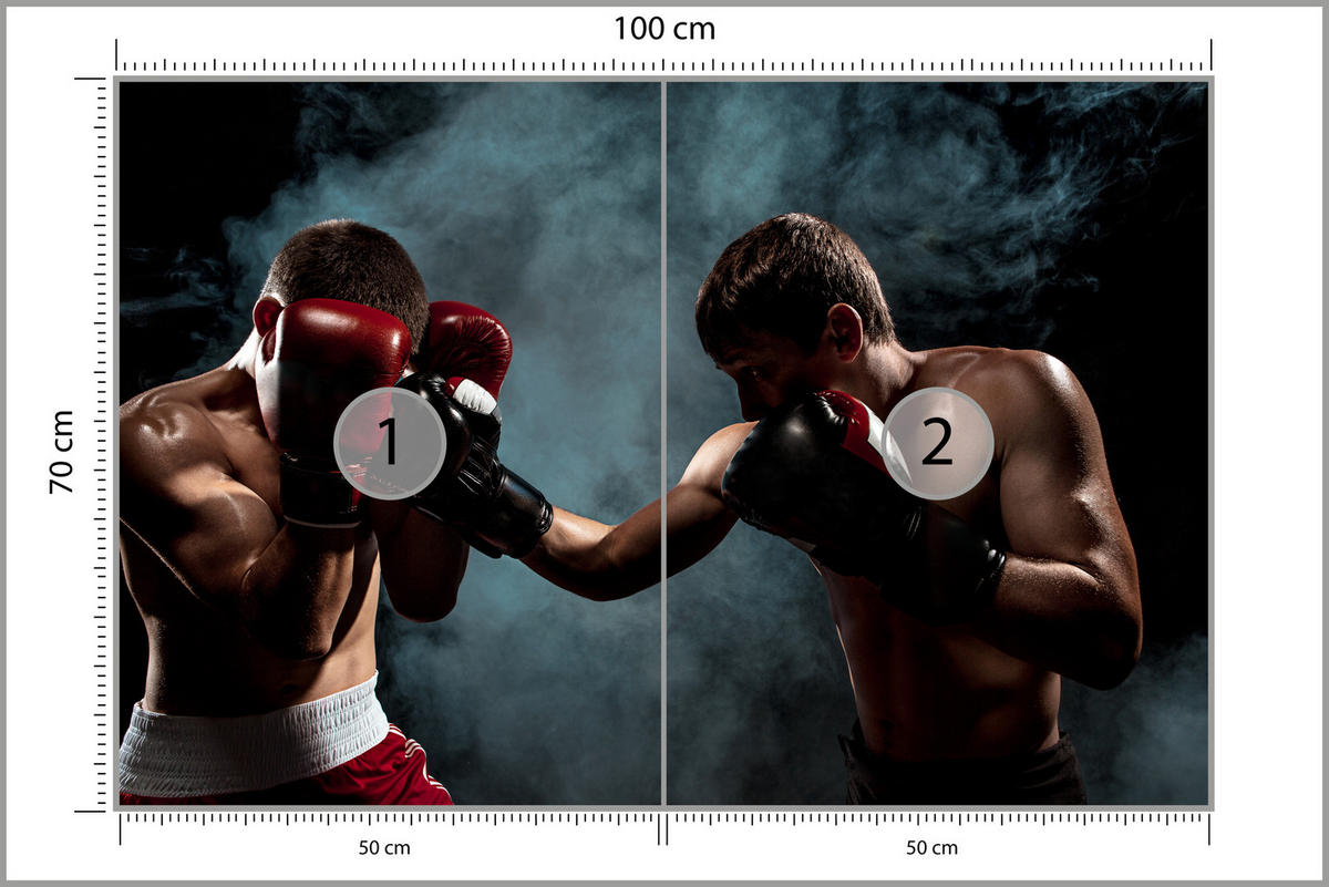 FOTOTAPETE für Jugendzimmer Boxer Männer Training Kampf Rauch 100x70 - Beige/Rot, Papier (100/70cm) - Muralo