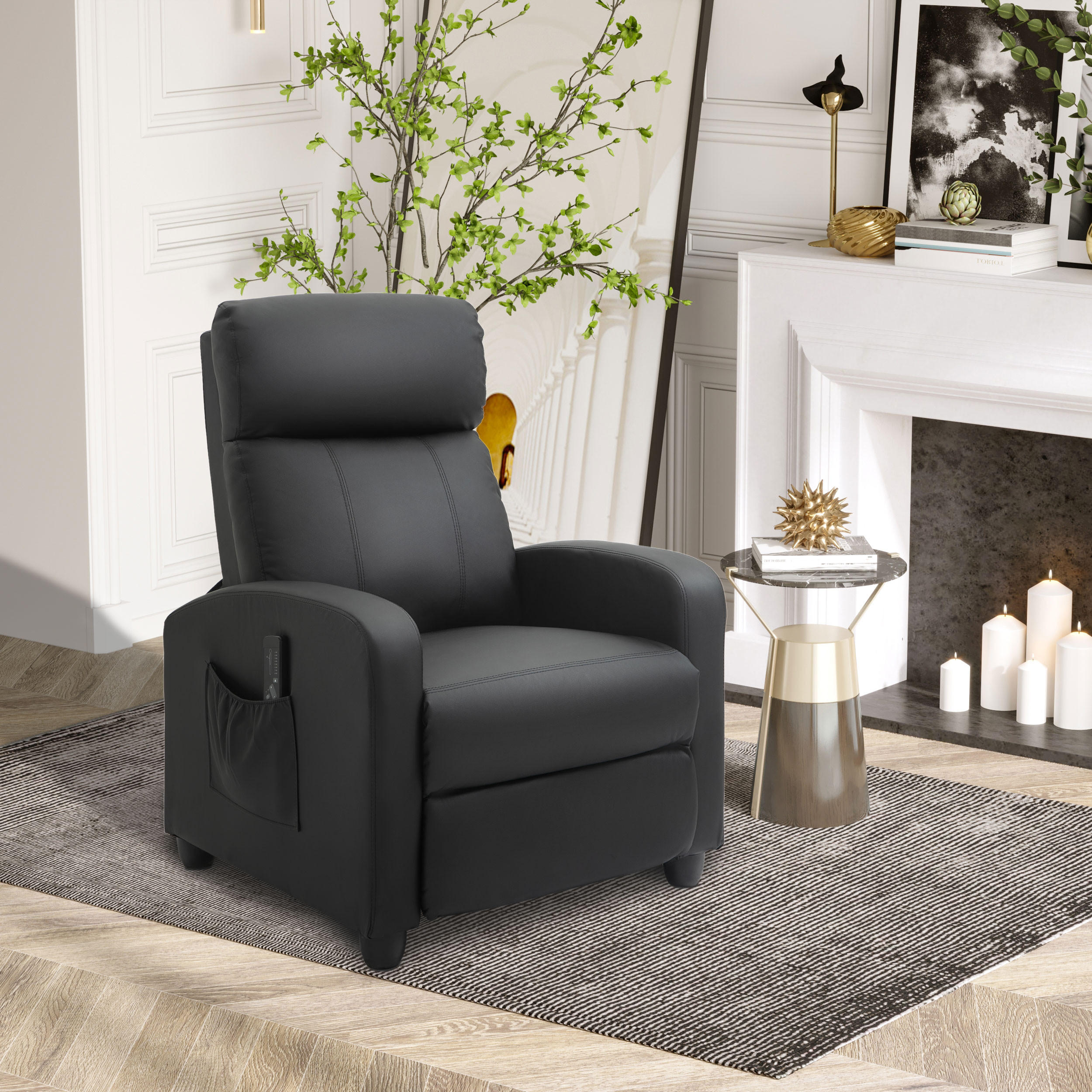 MASSAGESESSEL mit Liegefunktion, Relaxsessel mit Massagefunktion, Fernsehsessel - Schwarz, Leder/Kunststoff (88/98/68cm) - HOMCOM