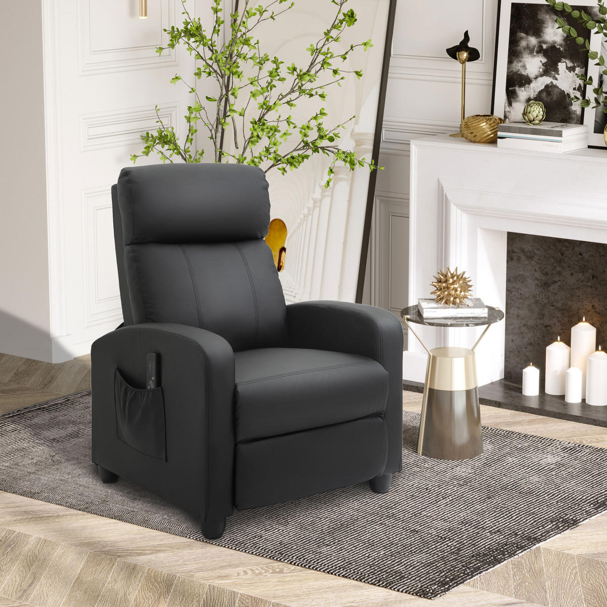 MASSAGESESSEL mit Liegefunktion, Relaxsessel mit Massagefunktion, Fernsehsessel - Schwarz, Leder/Kunststoff (88/98/68cm) - HOMCOM