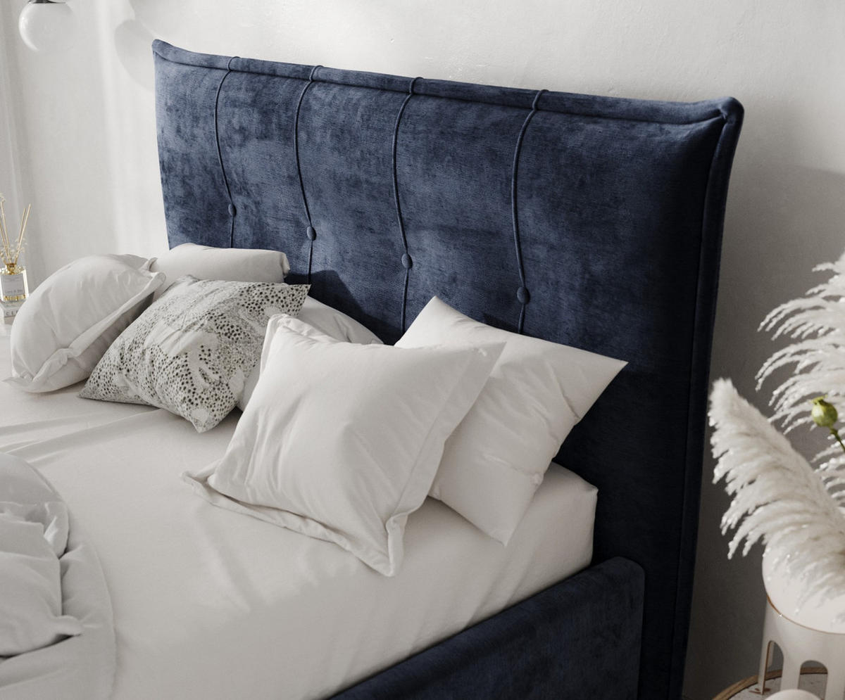 POLSTERBETT Plaza 160/200 cm Marineblau im Lotta Stoff - Naturfarben/Dunkelblau, Holz/Holzwerkstoff (160/200cm) - AltaBeds