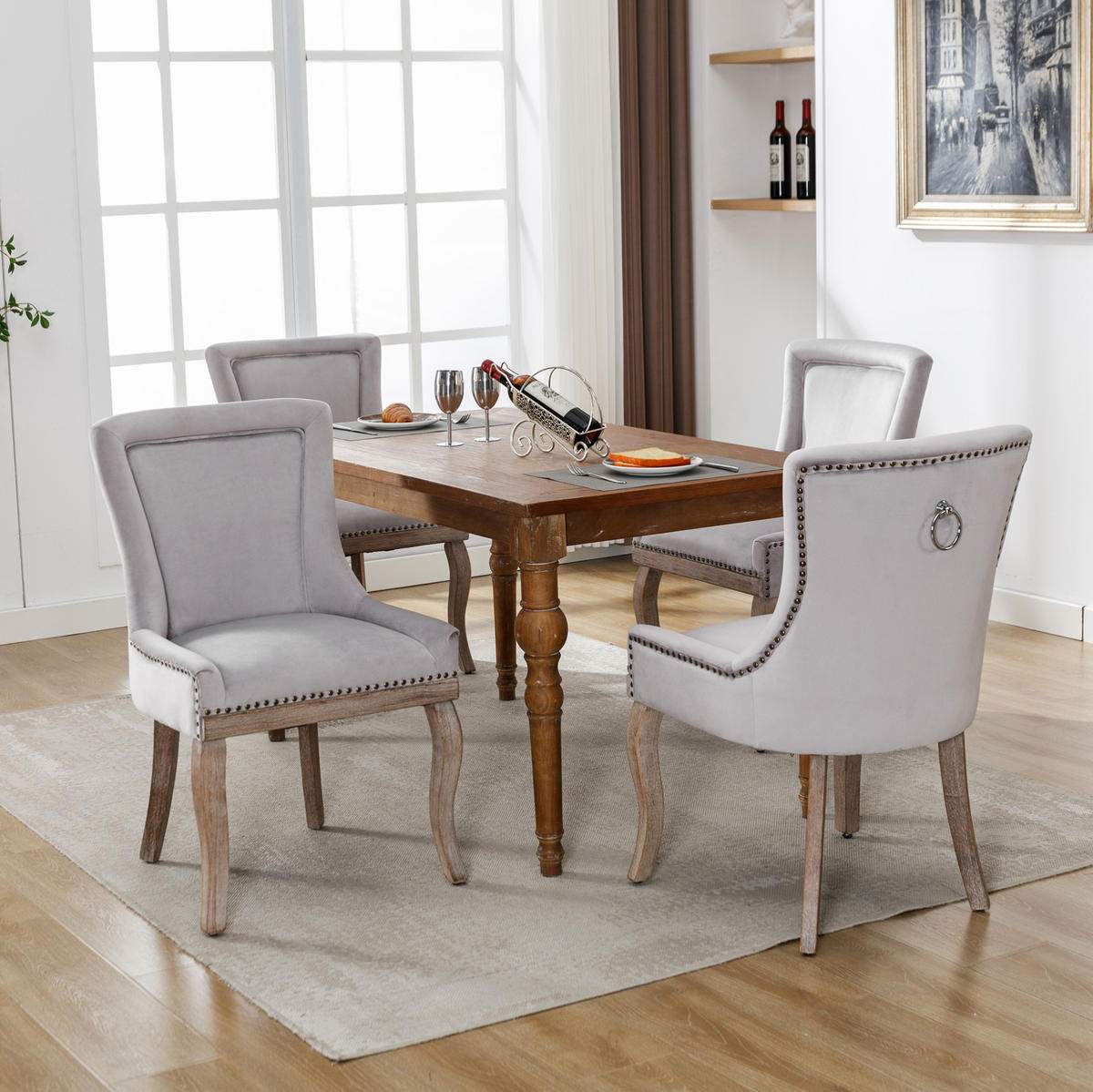 ESSZIMMERSTUHL gepolstert Samt Grau Massivholzrahmen 4er-Set - Grau, Holz (61/91/55.1cm) - Meubliv