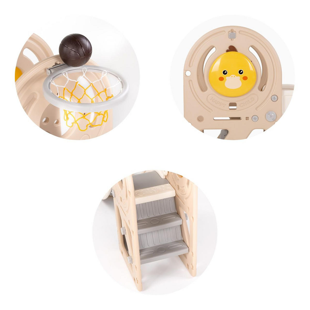 KINDERRUTSCHE Ente 170 cm beige Rutschlänge Basketballkorb Ball wetterfest - Beige, Kunststoff (74/96/188cm) - Chipolino