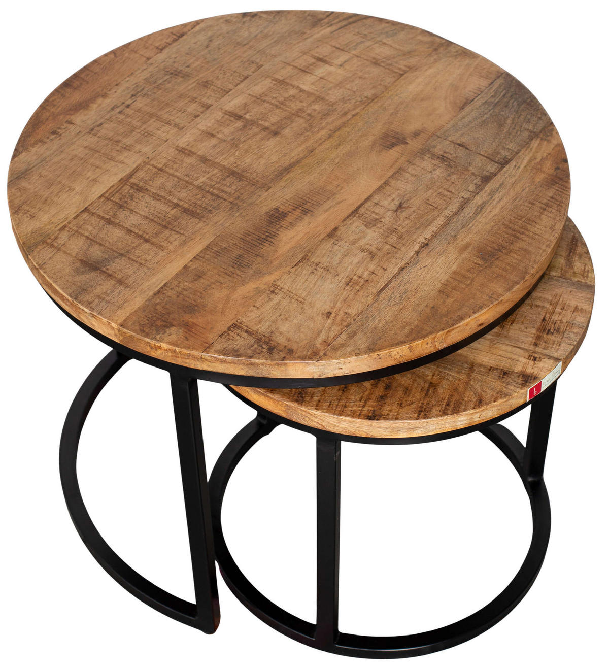 COUCHTISCH rund 2er Set Fermo Mangoholz - Schwarz/Braun, Naturmaterialien/Metall (58/58/45cm) - Mr. Deko