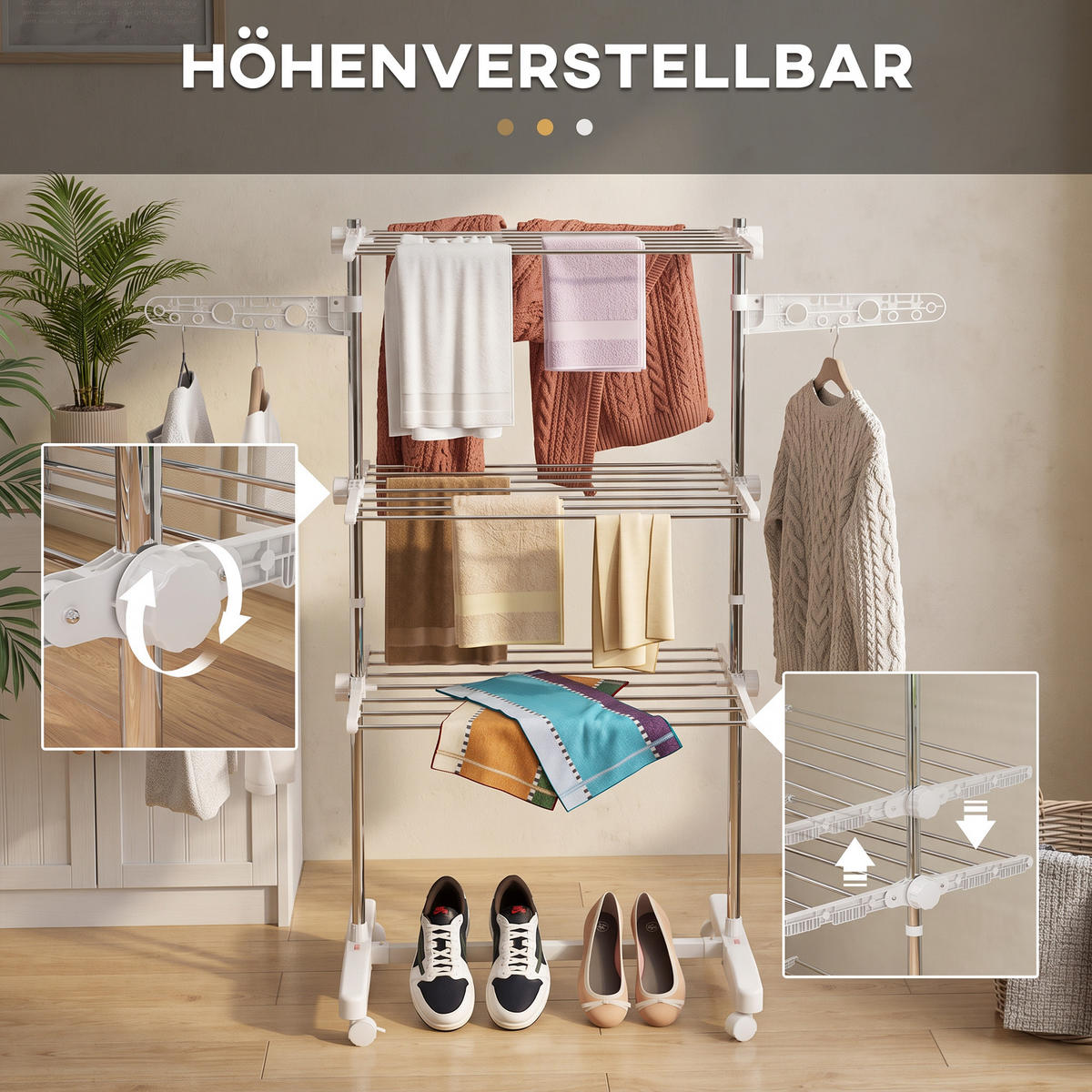 WÄSCHESTÄNDER Edelstahl ABS Weiß - Weiß, Metall (55/152/142cm) - HOMCOM