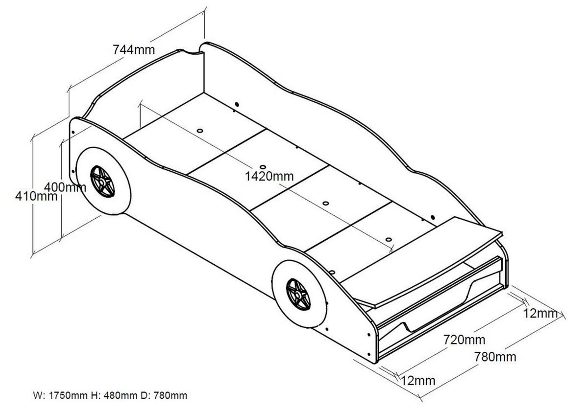 AUTOBETT Kalonice 173x41x75 aus MDF in Blau - Blau, Holzwerkstoff (70/140cm) - 58aufmkessel