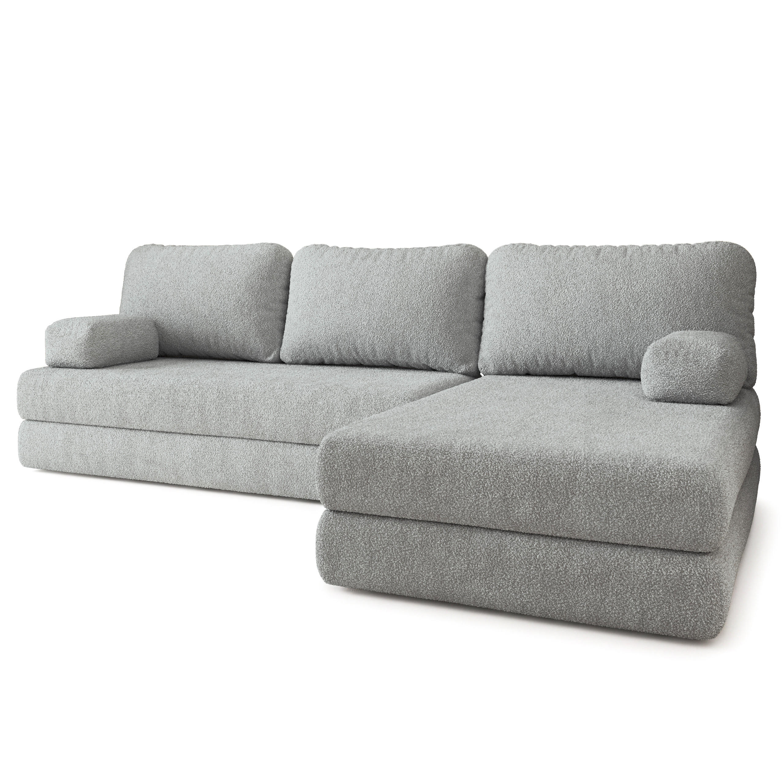 ECKSOFA LEA modulares Boneless Sofa mit Schlaffunktion Hellgrau Boucle-Stoff - Hellgrau, Textil (270/160cm) - MASSENO