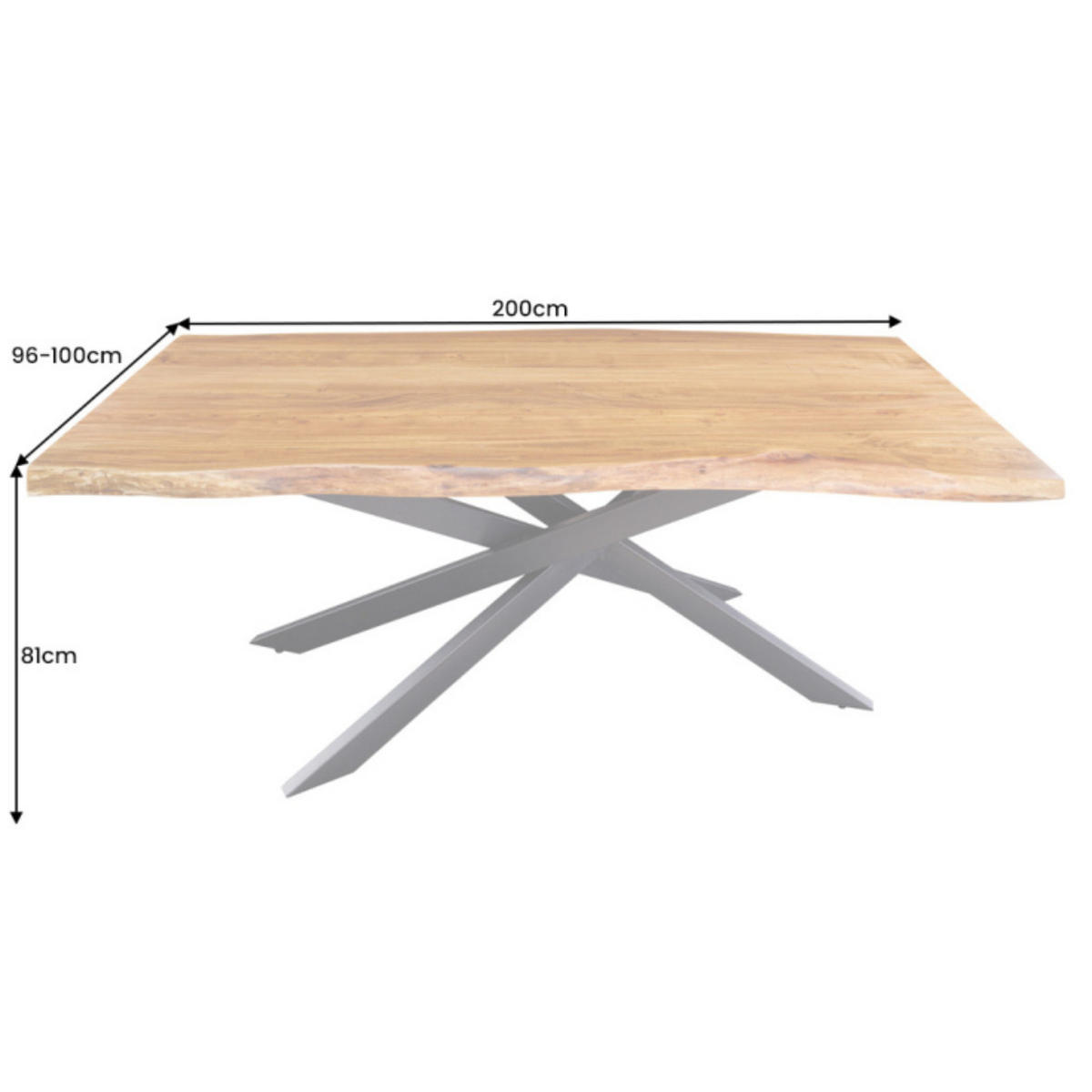 ESSTISCH MAMMUT Akazie 200cm - Schwarz/Braun, Holz/Metall (96/200/81cm) - riess-ambiente