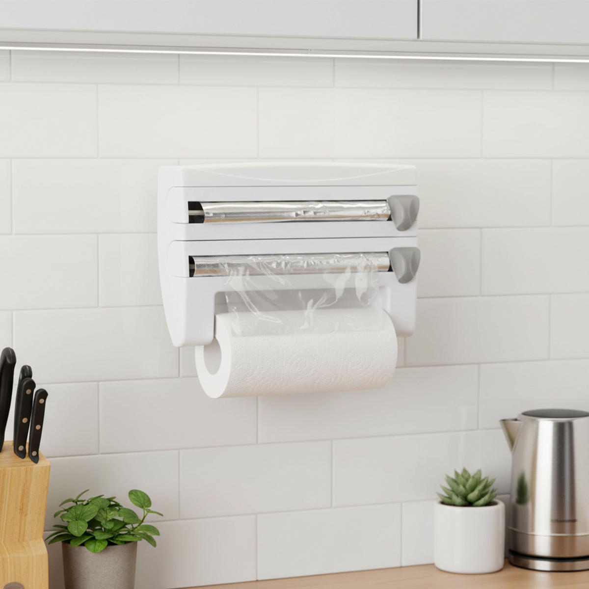 WANDROLLENHALTER - Weiß, Kunststoff/Metall (38/24.5/7.5cm) - Relaxdays