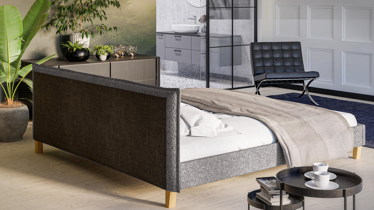 POLSTERBETT Arles 200/200 cm Boucle Stoff - Hellbraun/Grau, Holz/Textil (200/200cm) - S-Style Möbel