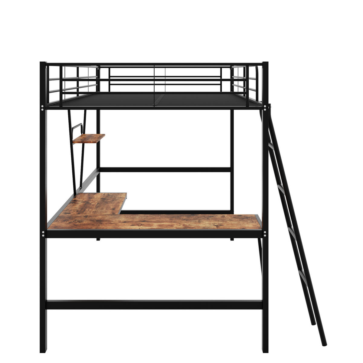 HOCHBETT 90/200 cm aus Metall mit L-Schreibtisch und Regal in Schwarz - Schwarz, Metall (90/200cm) - Flora Grace